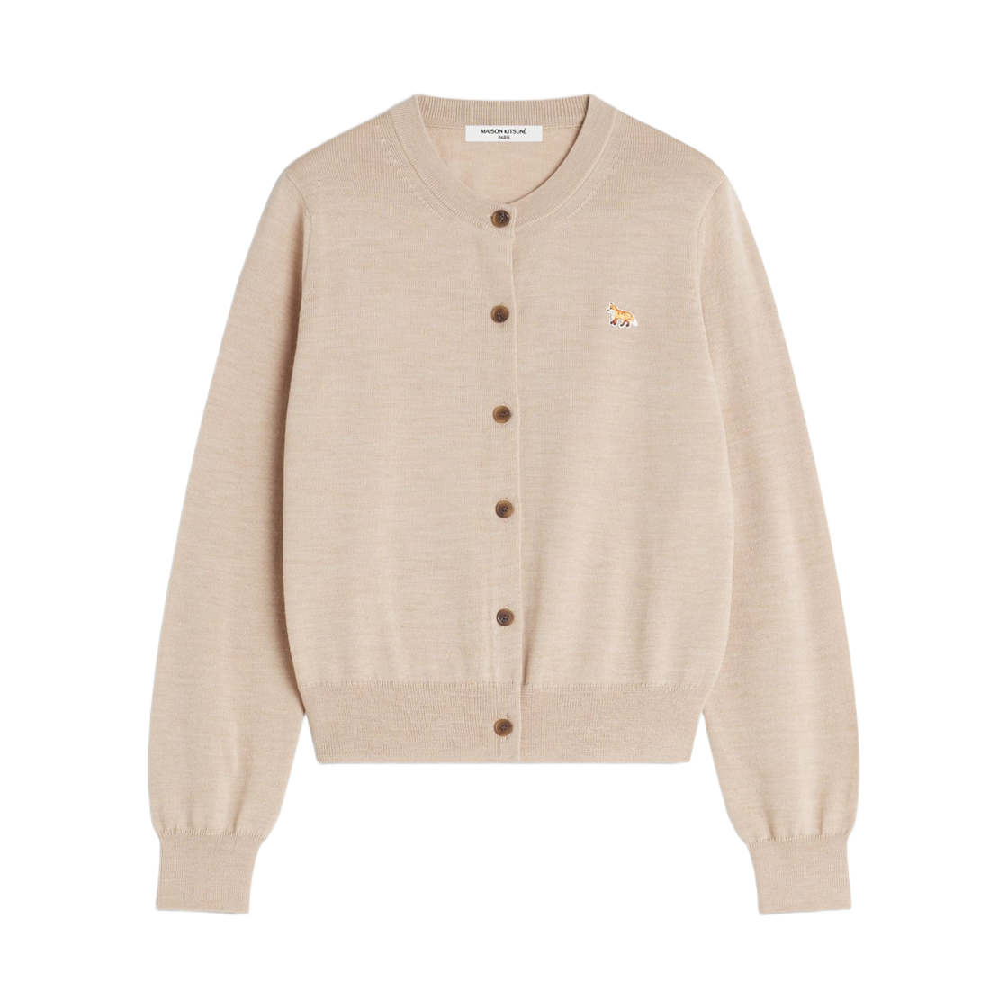PW00502KT1181-0429 (W) Maison Kitsune Baby Fox Merino Regular Cardigan Roasted Almond