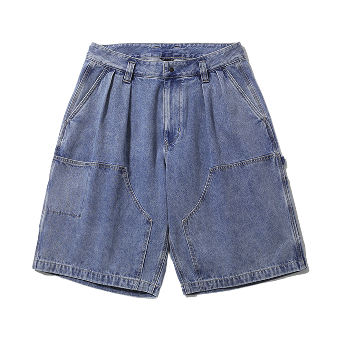 [더블적립][SS26] 모이프 와이드 카펜터 데님 쇼츠 페이드 인디고