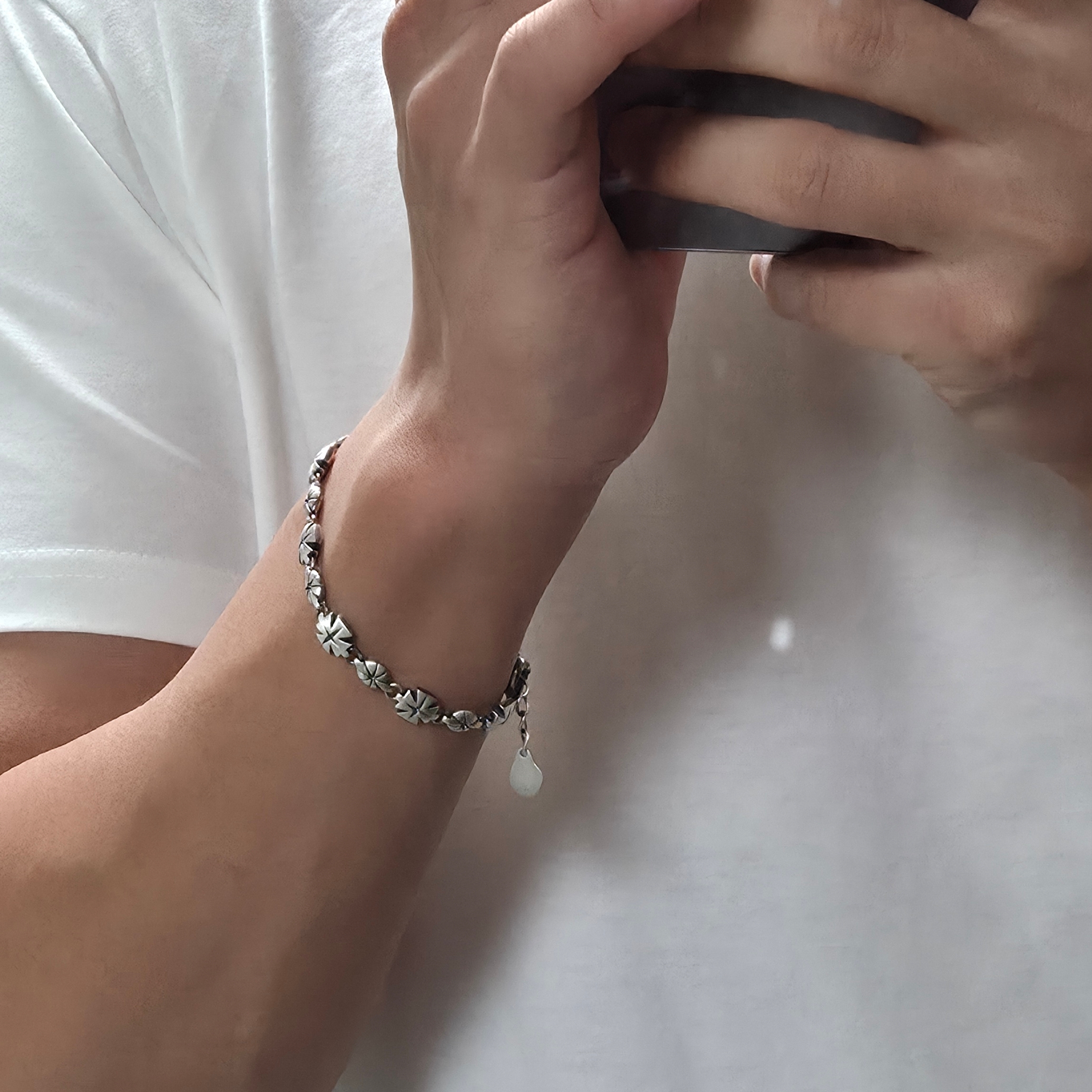 [프리오더] Polyteru 925 Silver Bracelet 001 (Cross & Hanabi Lemon) 착용 스타일 - 1