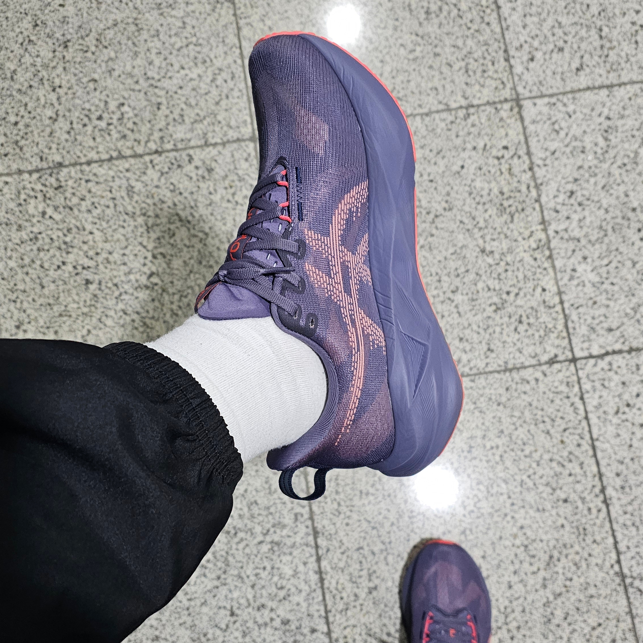 Asics Novablast 5 Greyish Purple Coral Reef 착용 스타일