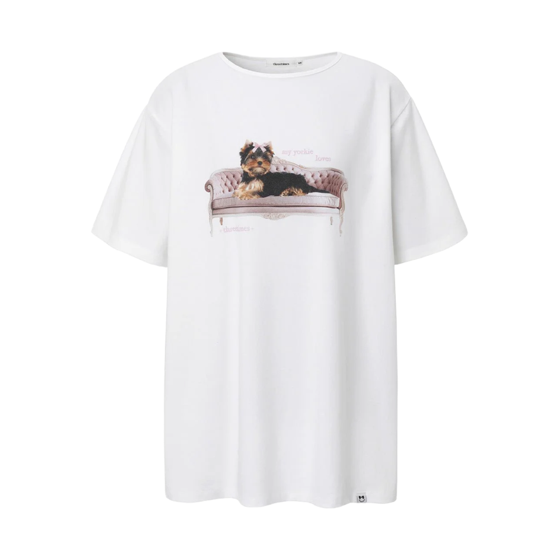 (W) 쓰리타임즈 리본 요키 티셔츠 화이트((W) Threetimes Ribbon Yorkie T-Shirt White)