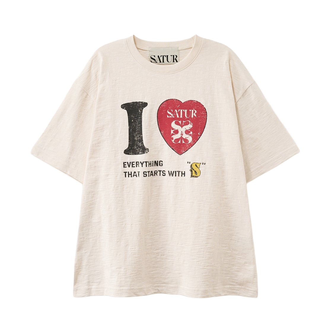 세터 I LOVE 슬럽 반팔 티셔츠 크림(SATUR I LOVE Slub T-Shirt Cream) - 1
