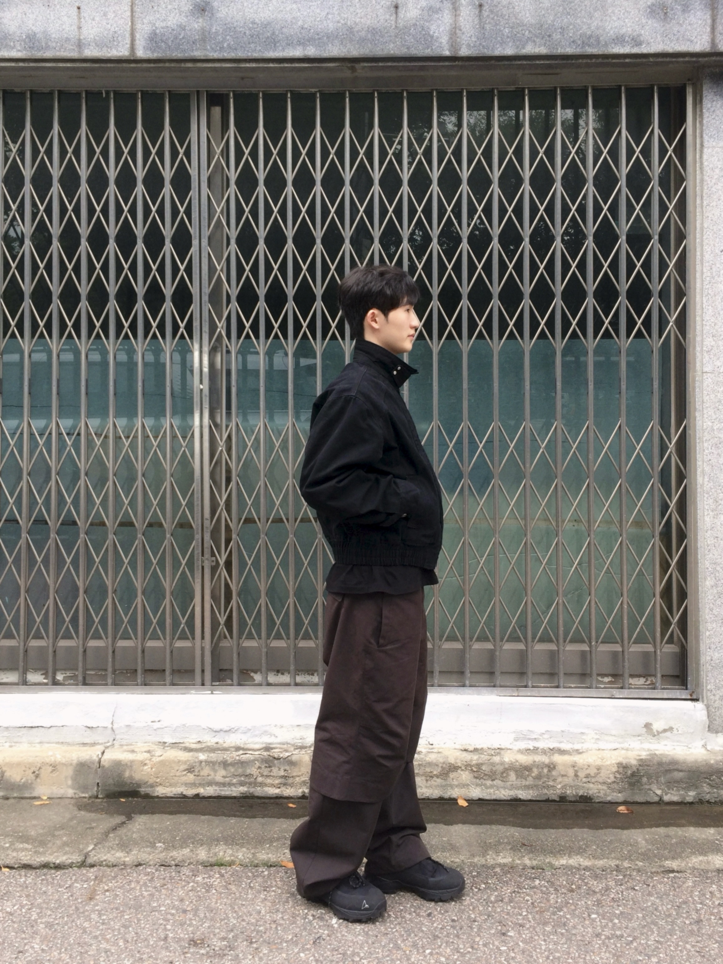 Sansan Gear Layered Pants Brown 착용 스타일 - 2