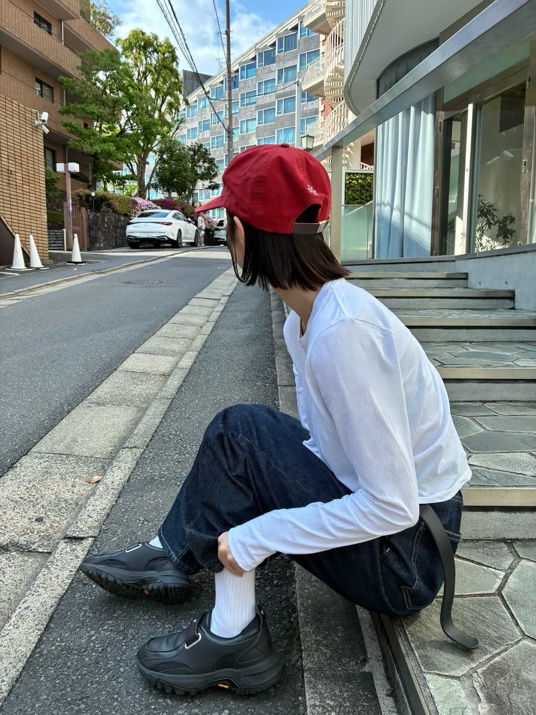 Sunday Ceremony Vintage Washed 5 Panel Cotton Cap - Red 착용 스타일 - 2