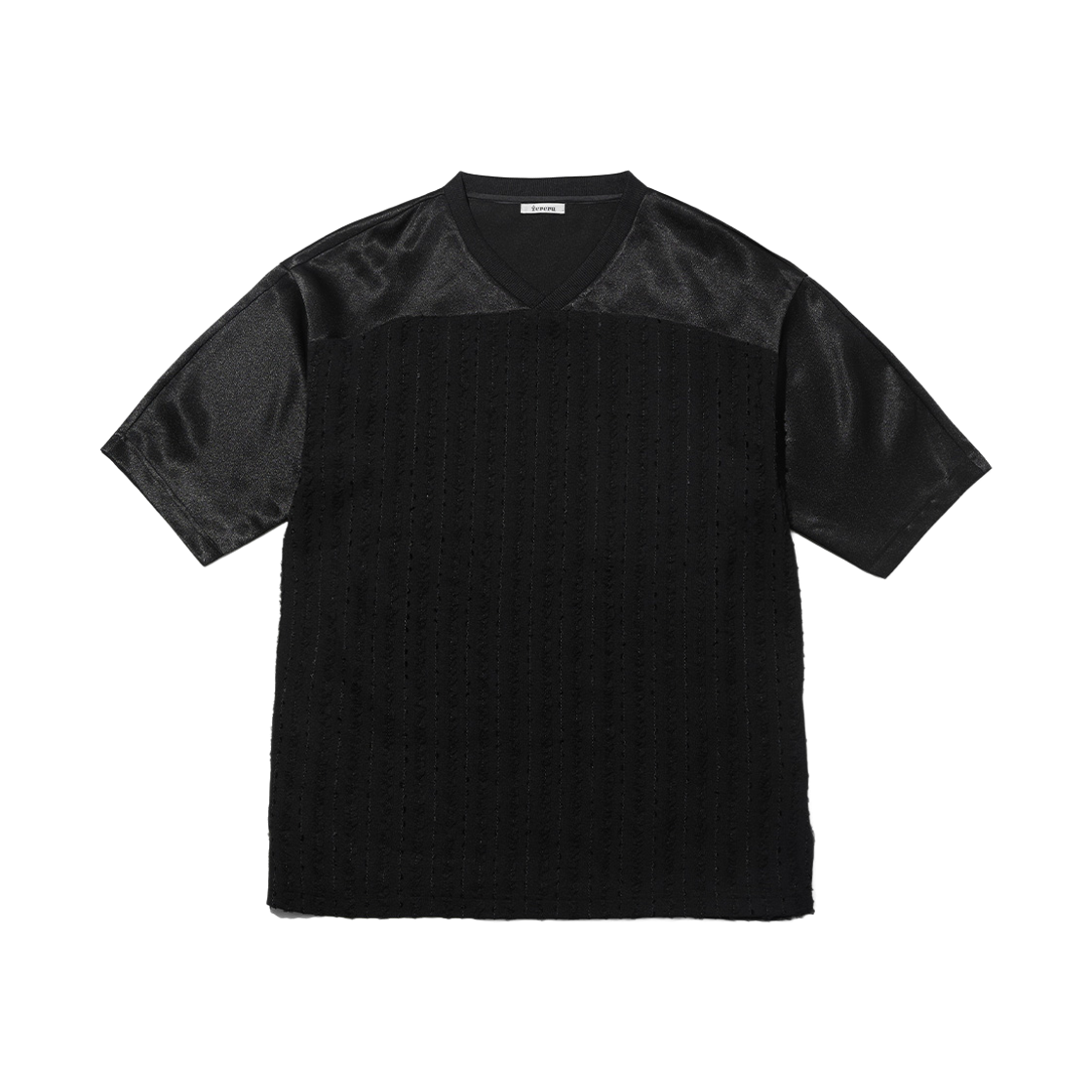 테레루 오버핏 레이스 트림드 저지 티셔츠 블랙(TERERU Overfit Lace Trimmed Jersey T-Shirt Black) - 1