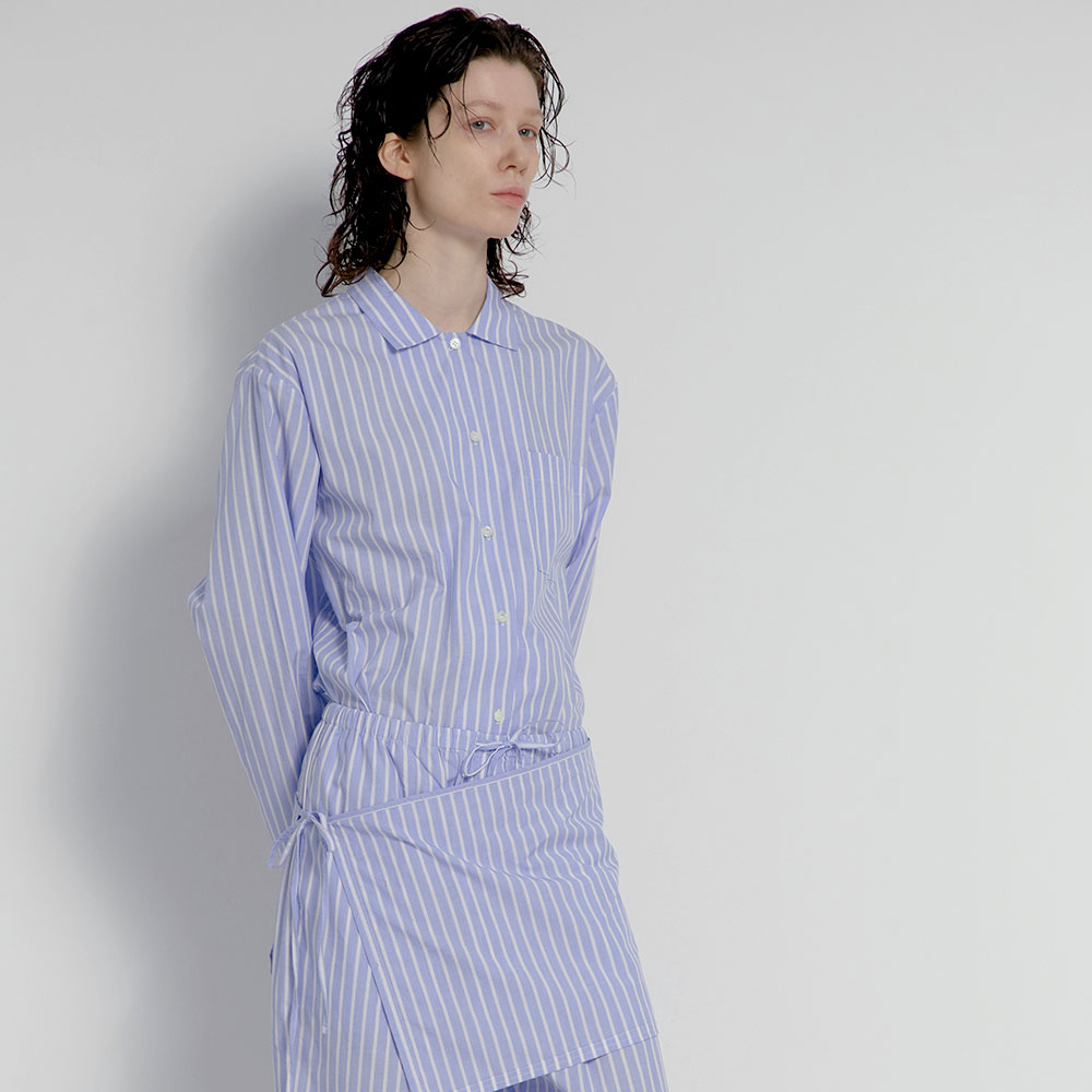 퍼즈플리즈 100% 코튼 파자마 위드 에이프런 (스트라이프 스카이블루)(PAUSE PLEASE 100% Cotton Pajamas with Apron (Striped-SkyBlue)) - 4