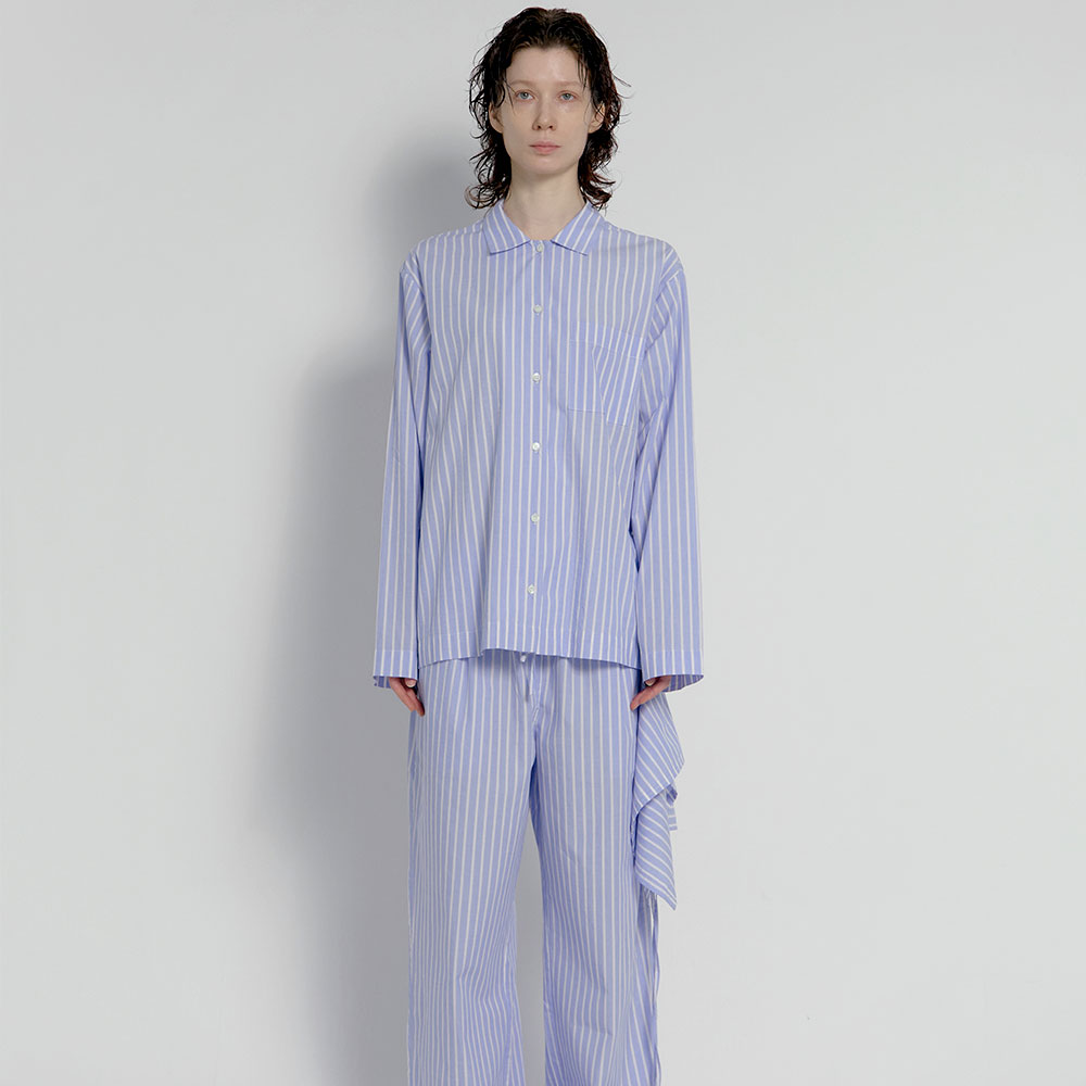 퍼즈플리즈 100% 코튼 파자마 위드 에이프런 (스트라이프 스카이블루)(PAUSE PLEASE 100% Cotton Pajamas with Apron (Striped-SkyBlue)) - 3