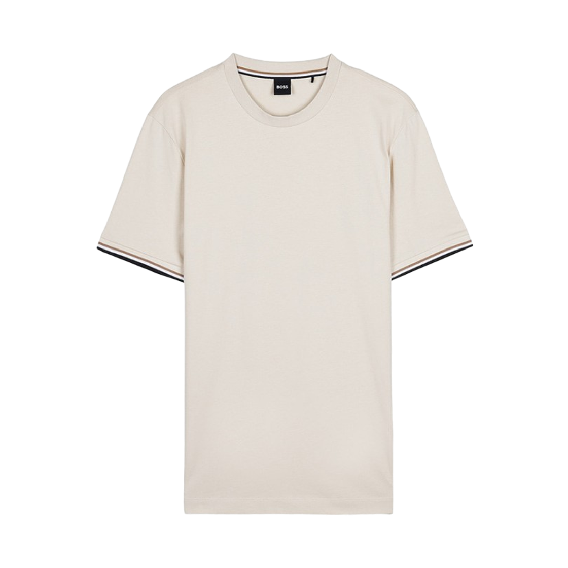 휴고 보스 시그니처 스트라이프 커프스 코튼 저지 티셔츠 라이트 베이지(Hugo Boss Cotton Jersey T-Shirt with Signature Stripe Cuffs Light Beige)