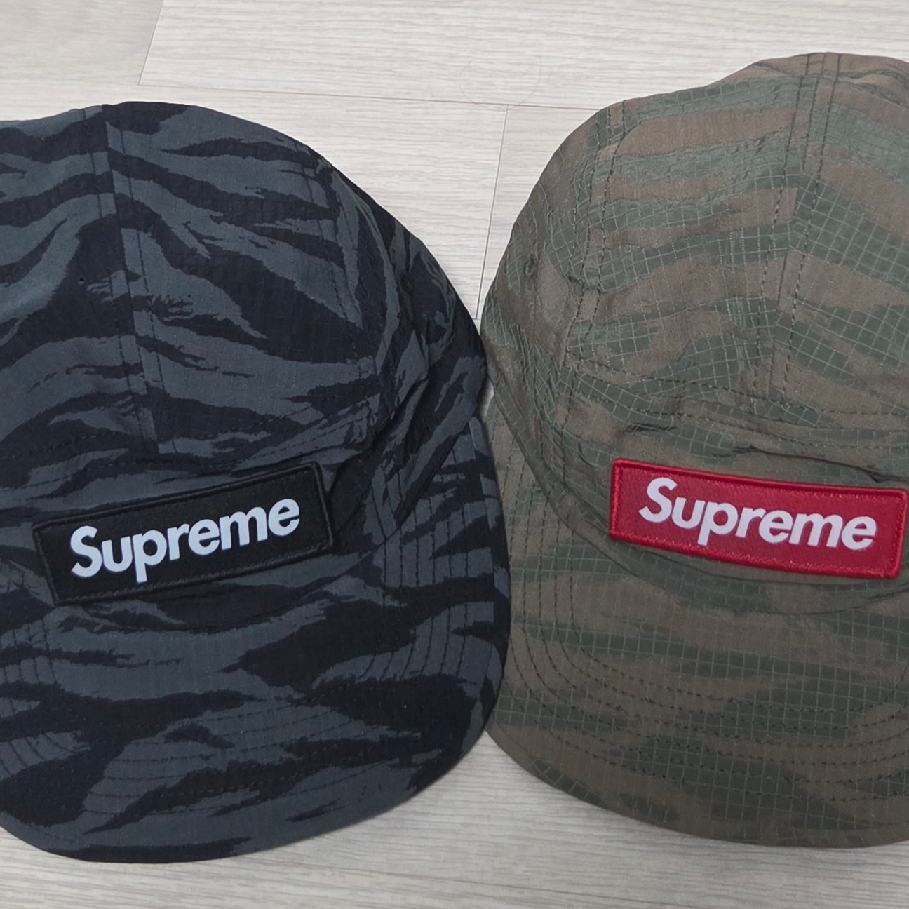 Supreme Tiger Camo Ripstop Camp Cap Olive - 26SS, Supreme Tiger Camo Ripstop Camp Cap Black - 26SS 착용 스타일 - 2