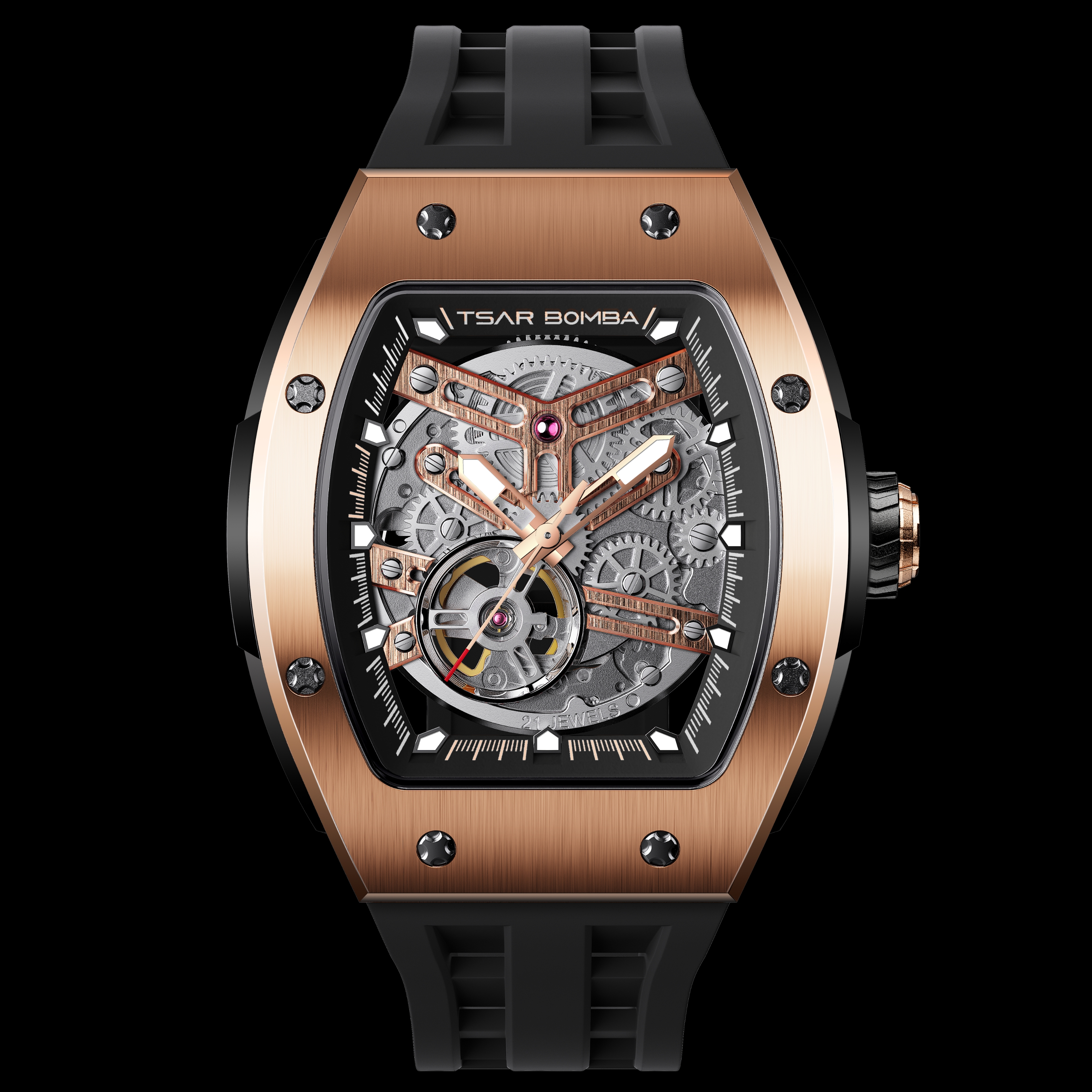 Tsar Bomba Elemental Automatic Watch TB8228A Rose Gold Black 착용 스타일 - 1