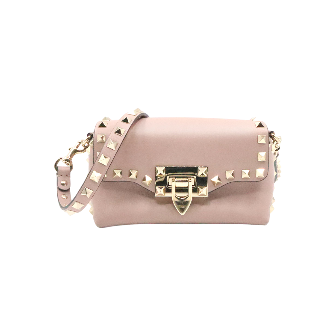 ITWOG4QNEGC9 Valentino Beige Leather Rockstud Flap Crossbody Bag