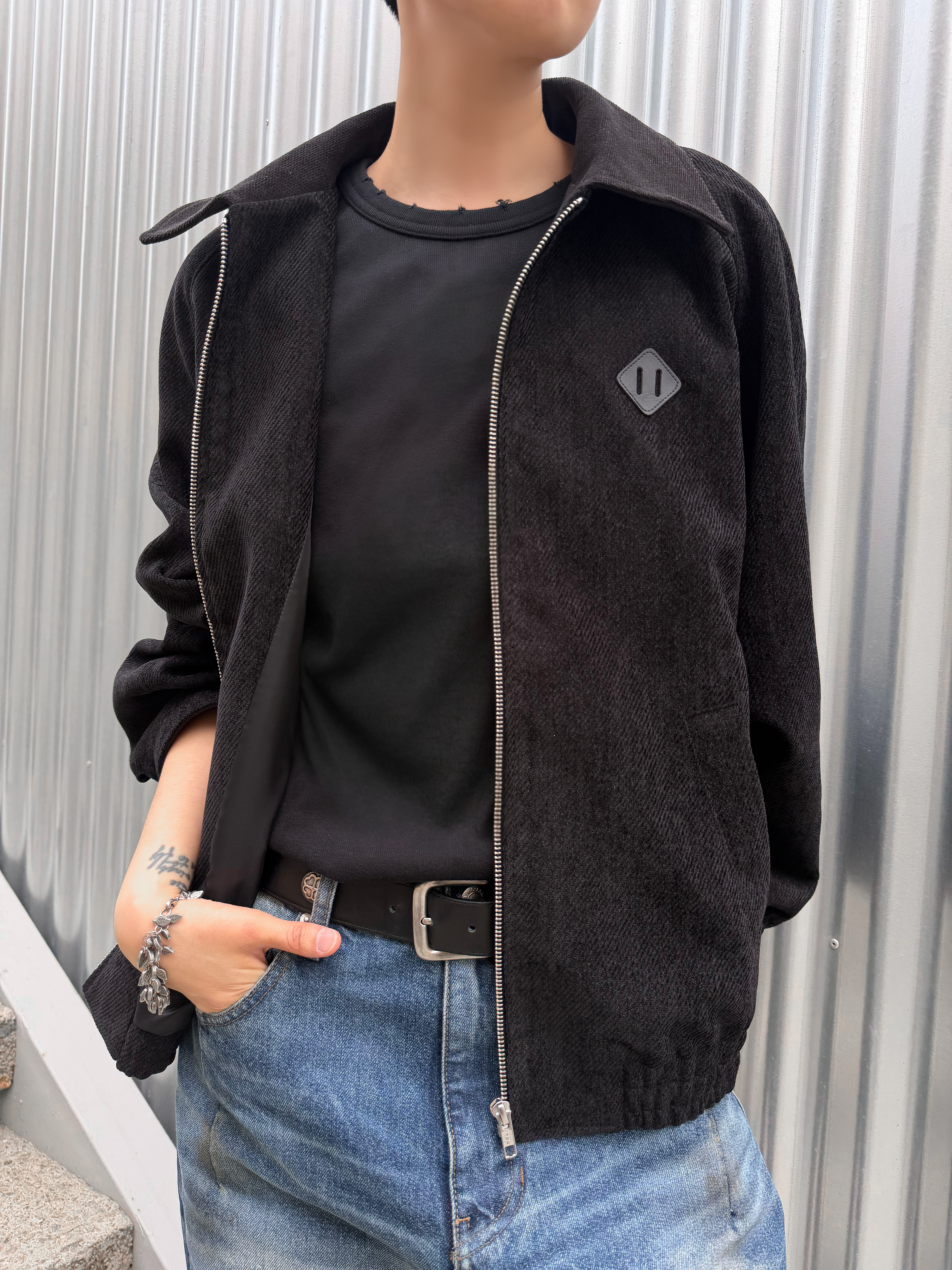 Hono Report Lash Tab Raglan Jacket Black, Farfromwhat Far Aged Flare Jeans 착용 스타일 - 2