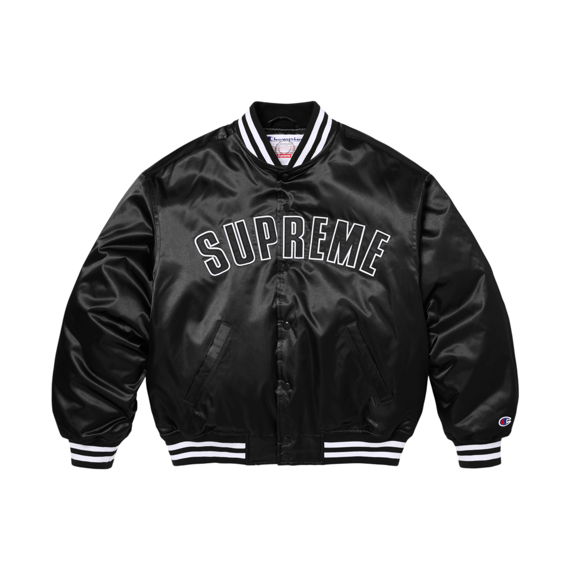 슈프림 x 챔피온 사틴 바시티 자켓 블랙 - 26SS(Supreme x Champion Satin Varsity Jacket Black - 26SS)