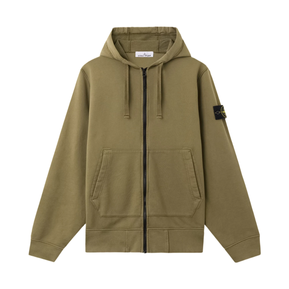 L1S1561000-61S0051-V005G Stone Island 6100061 Organic Cotton Fleece Regular-Fit Zip-Up Hooded Sweatshirt with Pockets Military Green - 26SS