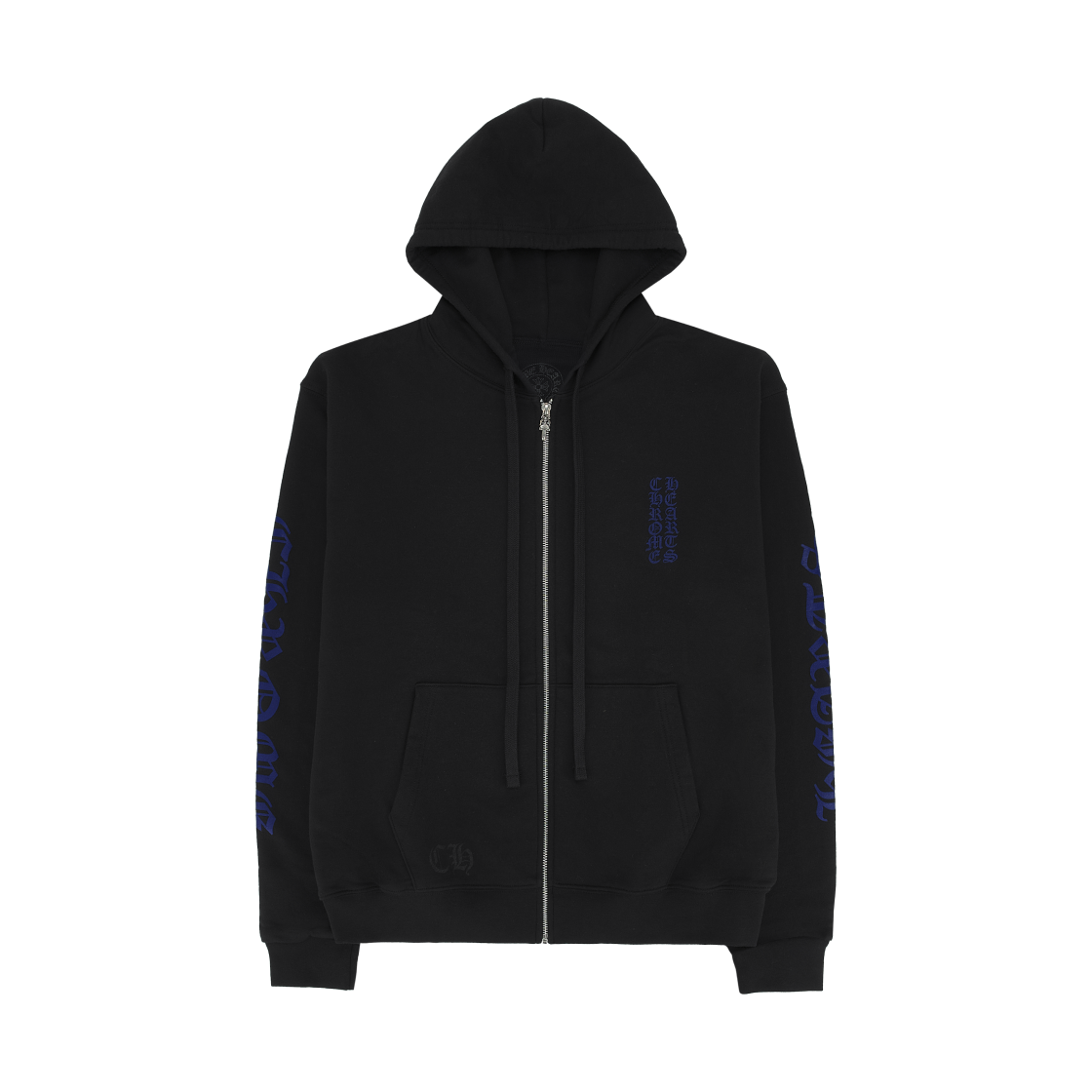 - Chrome Hearts Vertical Logo Heavyweight Zip-Up Blue Script Hoodie Black