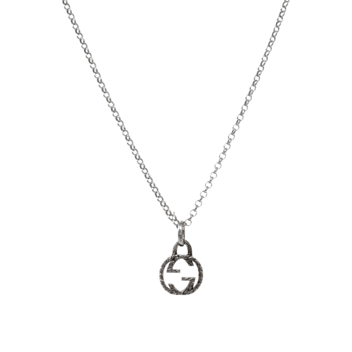 IT2GVQMB6BHB Gucci Black Interlocking G Silver Necklace C-B53687