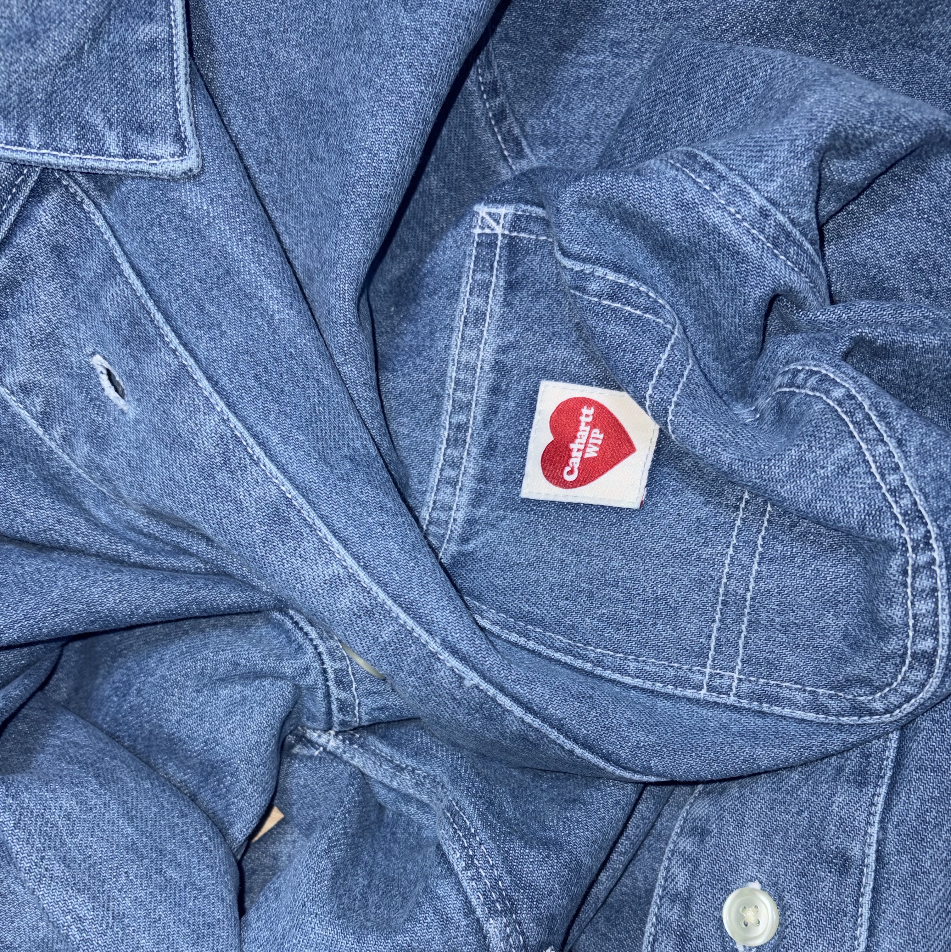 Carhartt WIP Long Sleeve Nash Shirt Blue Stone Washed 착용 스타일