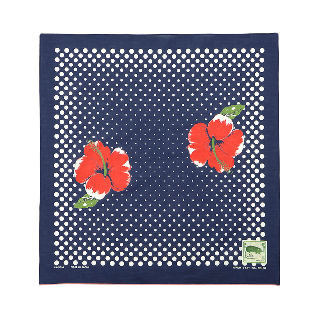 EK-1168 Kapital Fastcolor Selvedge Bandana Twin Hibiscus Navy