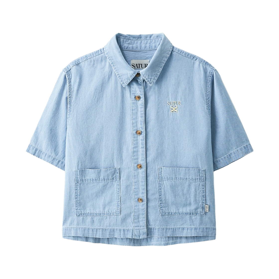 세터 우먼 라이트 웨이트 데님 포켓 크롭 하프 셔츠 라이트 블루(SATUR W Light Weight Denim Pocket Crop Half Shirt Light Blue) - 1