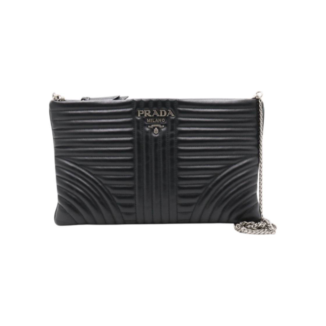 ITL2DBH64G8E Prada Soft Calf Leather Diagram Clutch Silver Chain Shoulder Strap