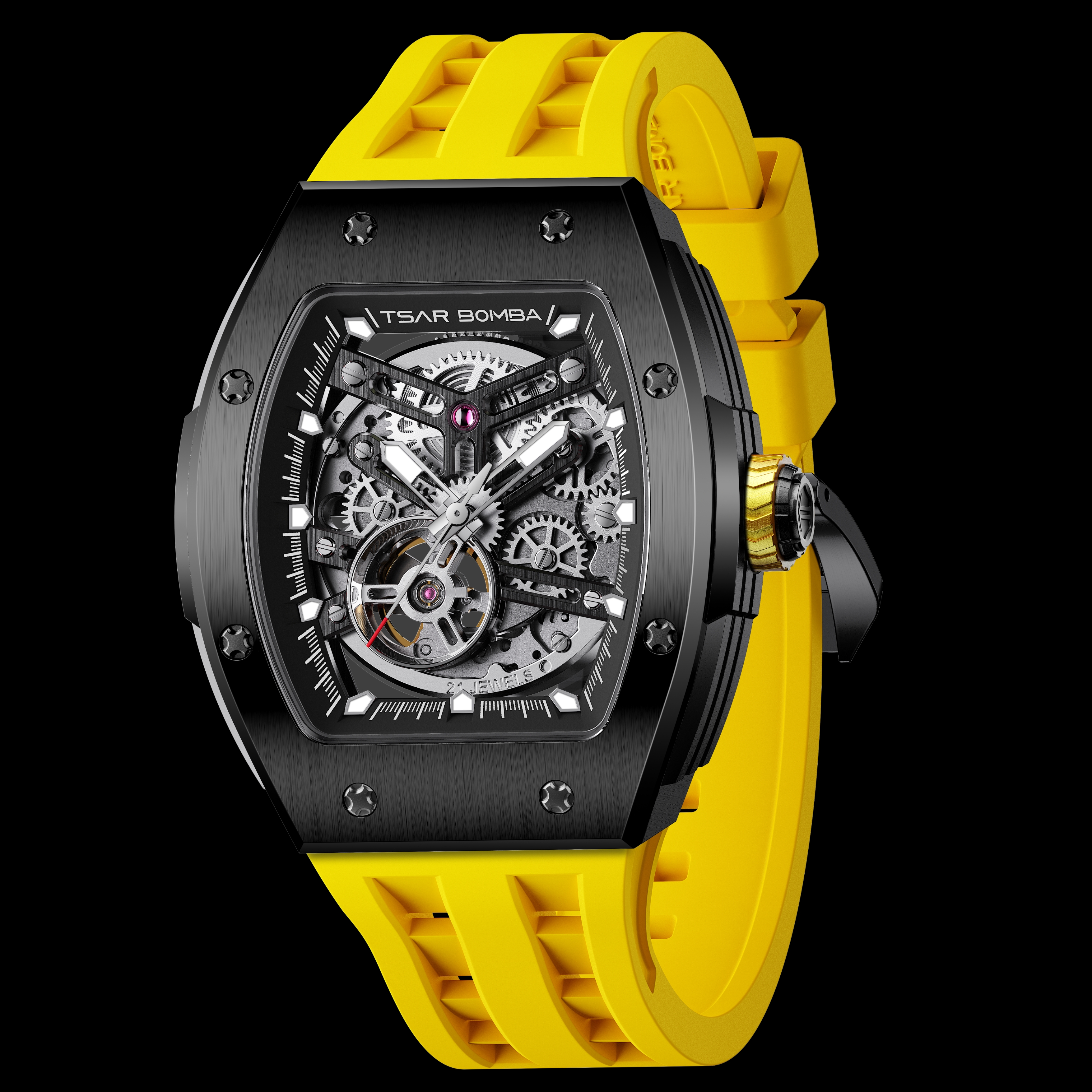Tsar Bomba Elemental Automatic Watch TB8228A Black Yellow 착용 스타일 - 2