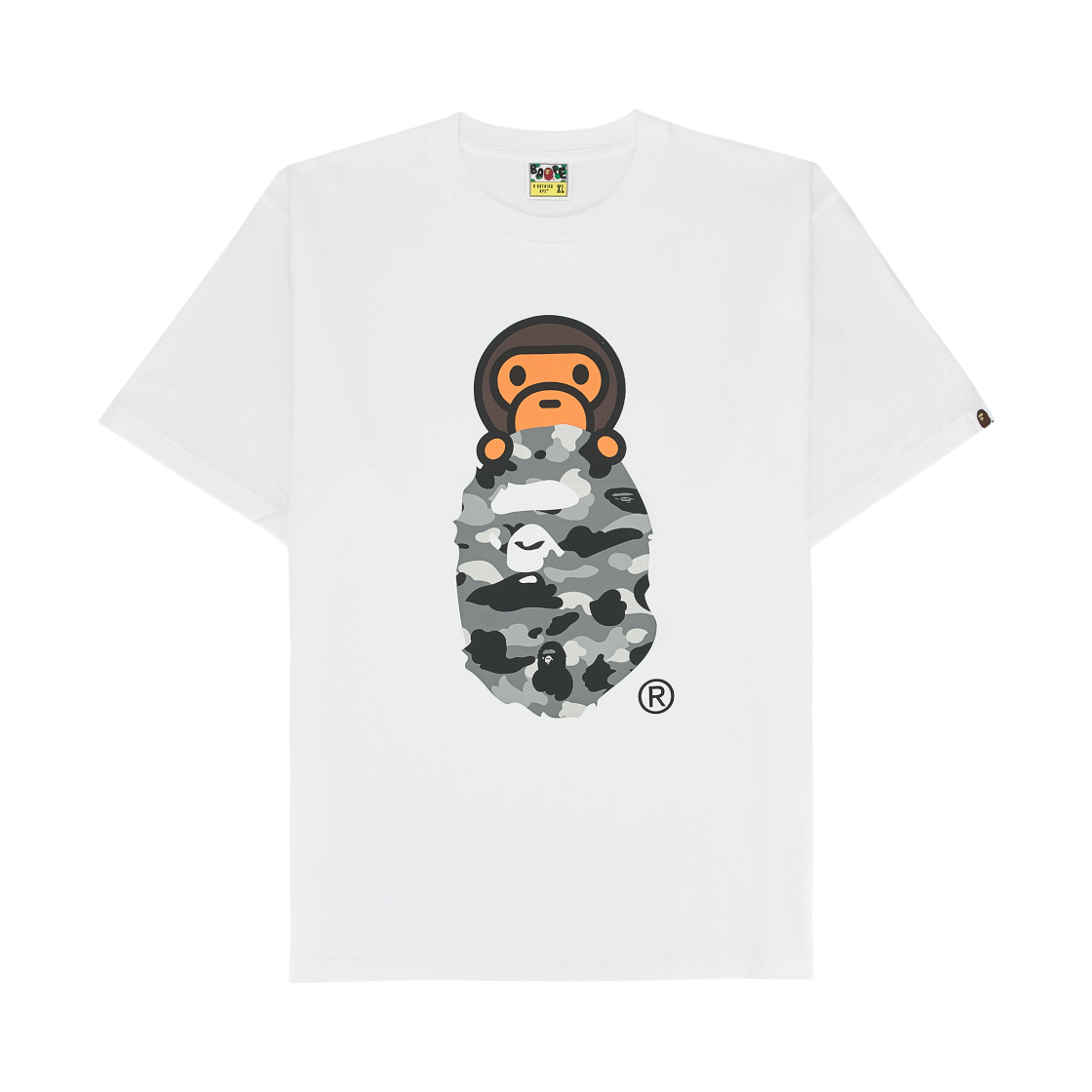 베이프 퍼스트 카모 마일로 온 에이프 헤드 티셔츠 화이트 그레이(BAPE 1st Camo Milo on Ape Head T-Shirt White Gray)
