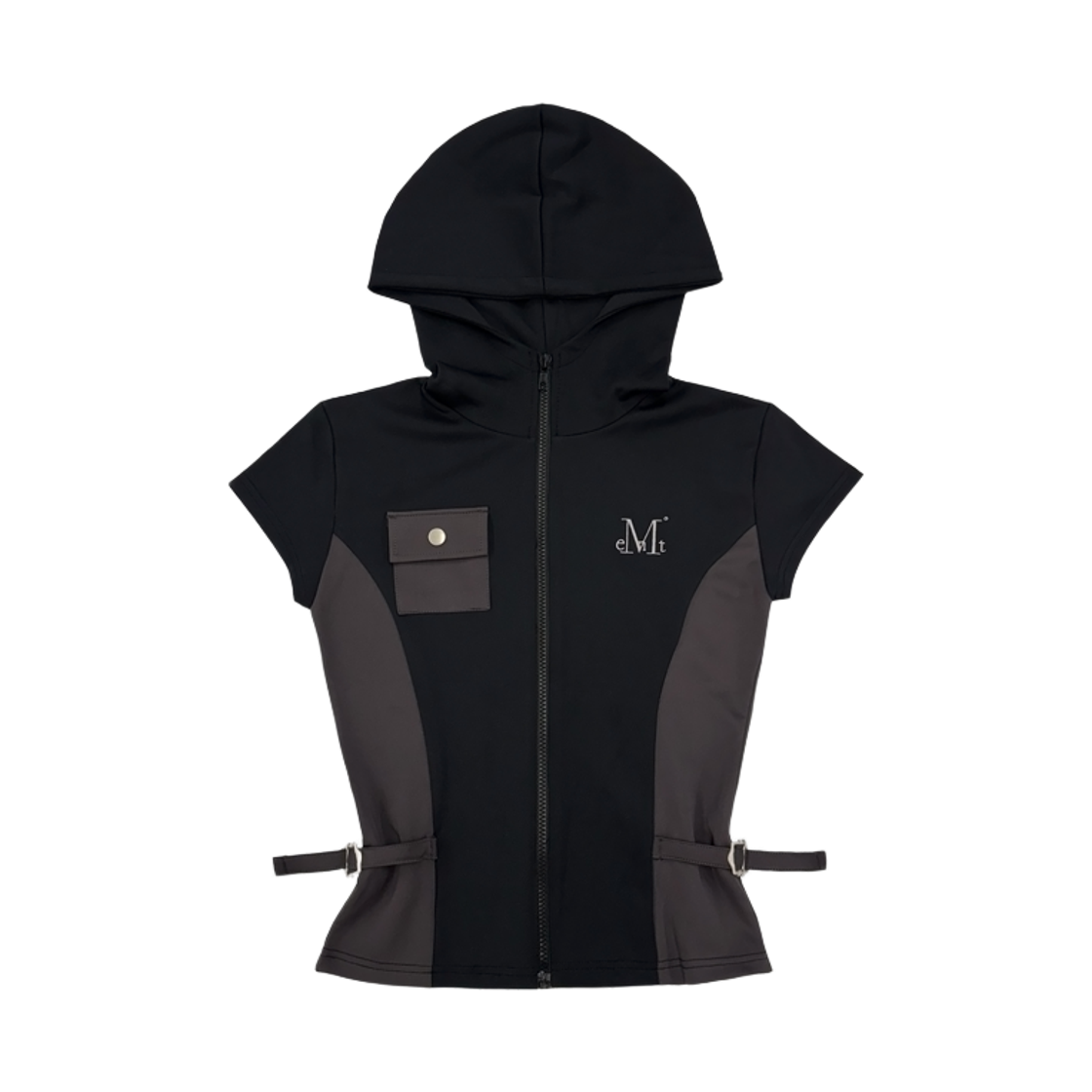 [KREAM 단독] 무센트 프렐루드 사이드 탭 하프 후드 집업 블랙([KREAM 단독] MUCENT Prelude Side Tab Half Hood Zip-Up Black)