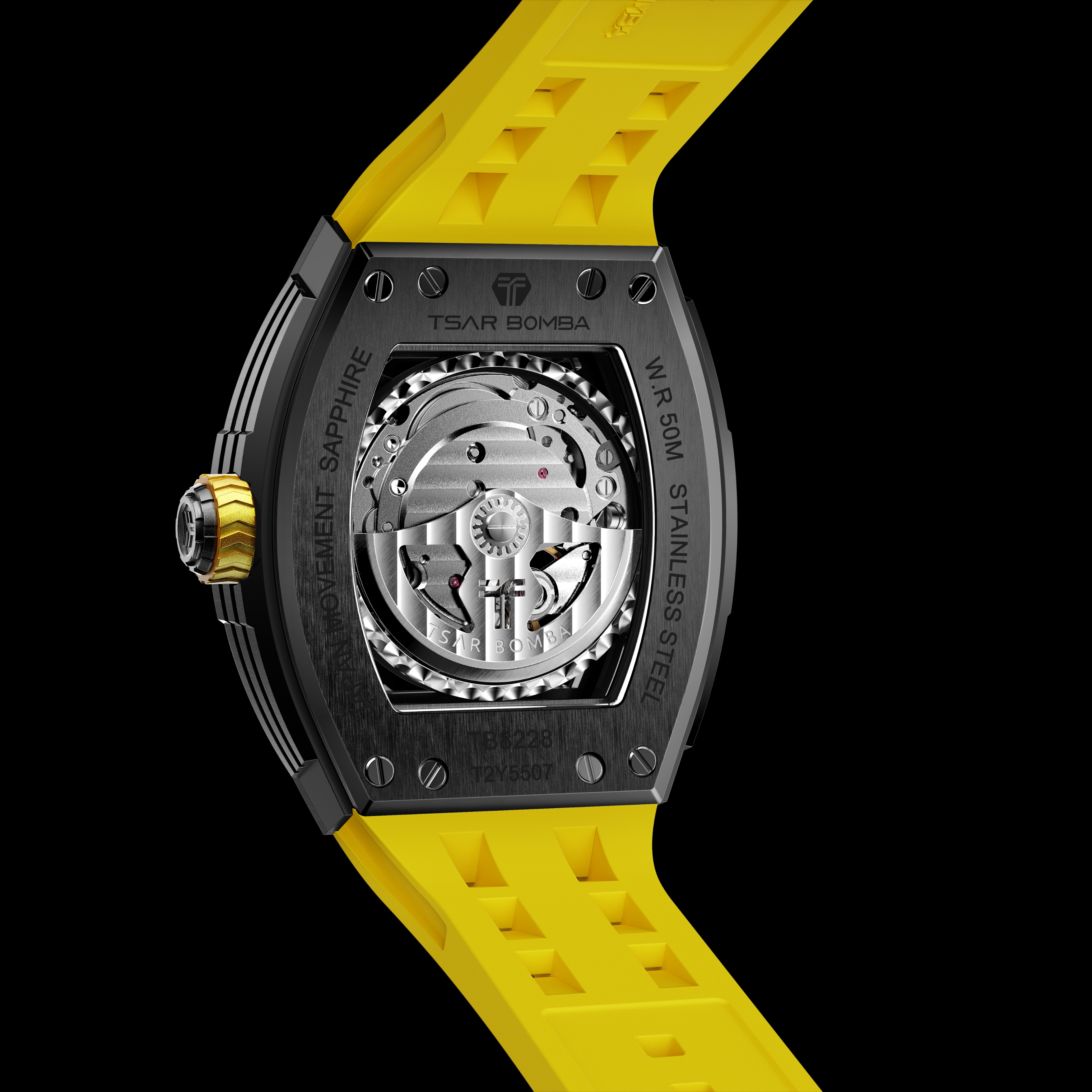 Tsar Bomba Elemental Automatic Watch TB8228A Black Yellow 착용 스타일 - 5
