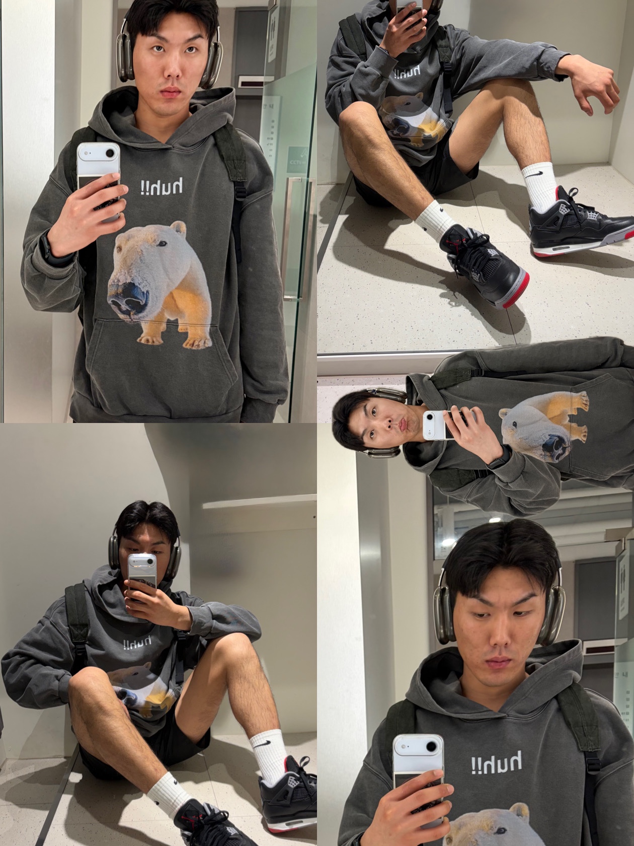 [KREAM 단독] Suade Huh Hoodie Pigment Black, Nike Everyday Lightweight Training Crew Socks White (3 Pack/Korean Ver.) 착용 스타일