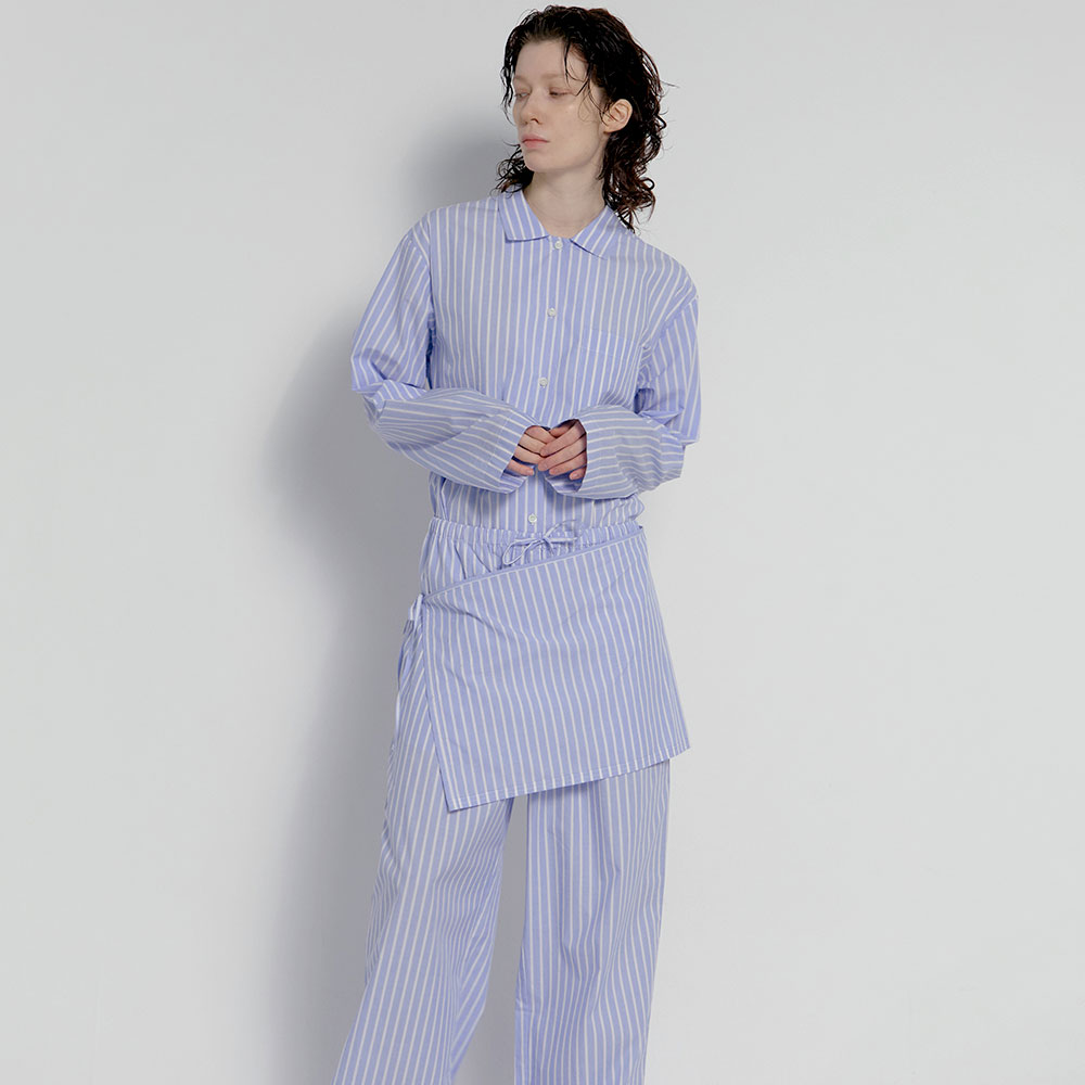 퍼즈플리즈 100% 코튼 파자마 위드 에이프런 (스트라이프 스카이블루)(PAUSE PLEASE 100% Cotton Pajamas with Apron (Striped-SkyBlue)) - 2