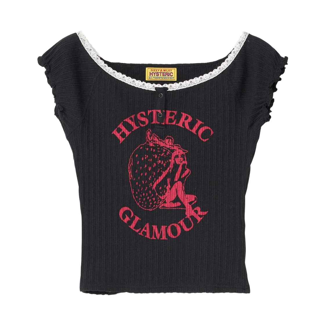(W) 히스테릭 글래머 스트로베리 프릭 치비 티셔츠 블랙((W) Hysteric Glamour Strawberry Freak Chibi T-Shirt Black) - 1
