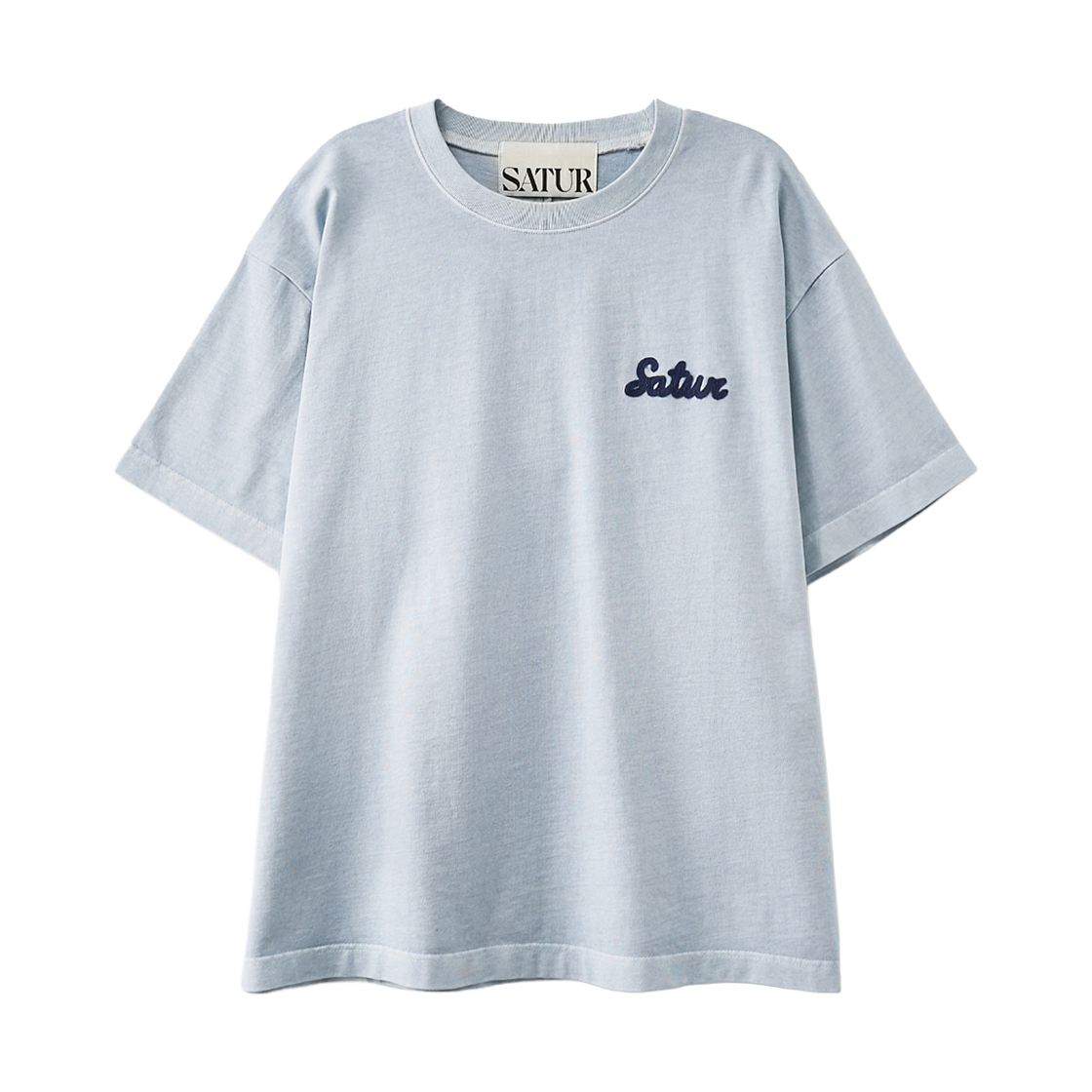 세터 플로잉 스몰 로고 다이드 반팔 티셔츠 스카이 블루(SATUR Flowing Small Logo Dyed T-Shirt Sky Blue) - 1