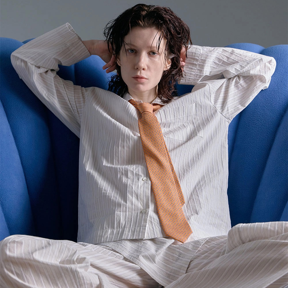 퍼즈플리즈 100% 코튼 파자마 위드 에이프런 (스트라이프 아이보리)(PAUSE PLEASE 100% Cotton Pajamas with Apron (Striped-Ivory)) - 2