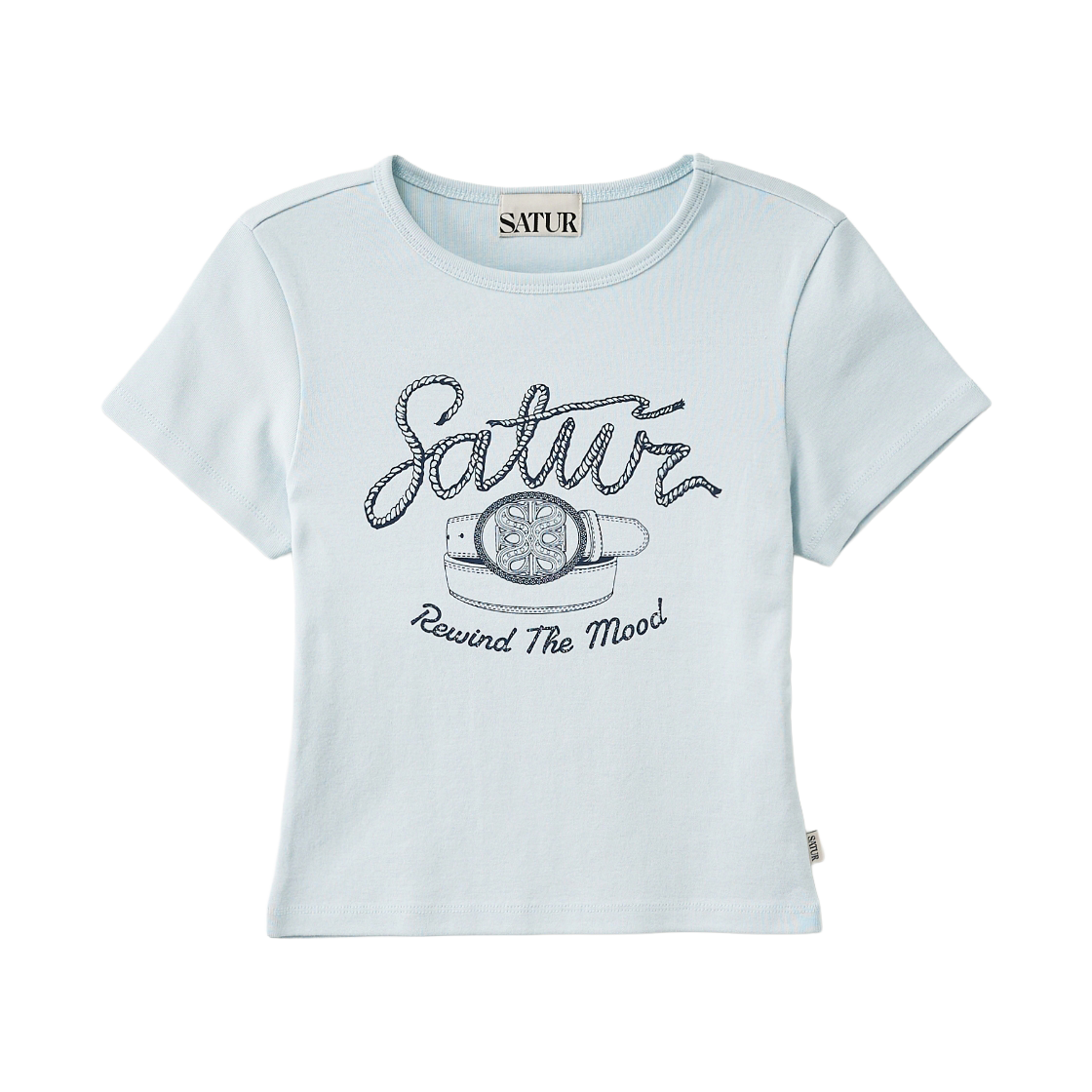 SA262WTS12SBL0 SATUR W Belt Graphic Slim Fit T-Shirt Sky Blue