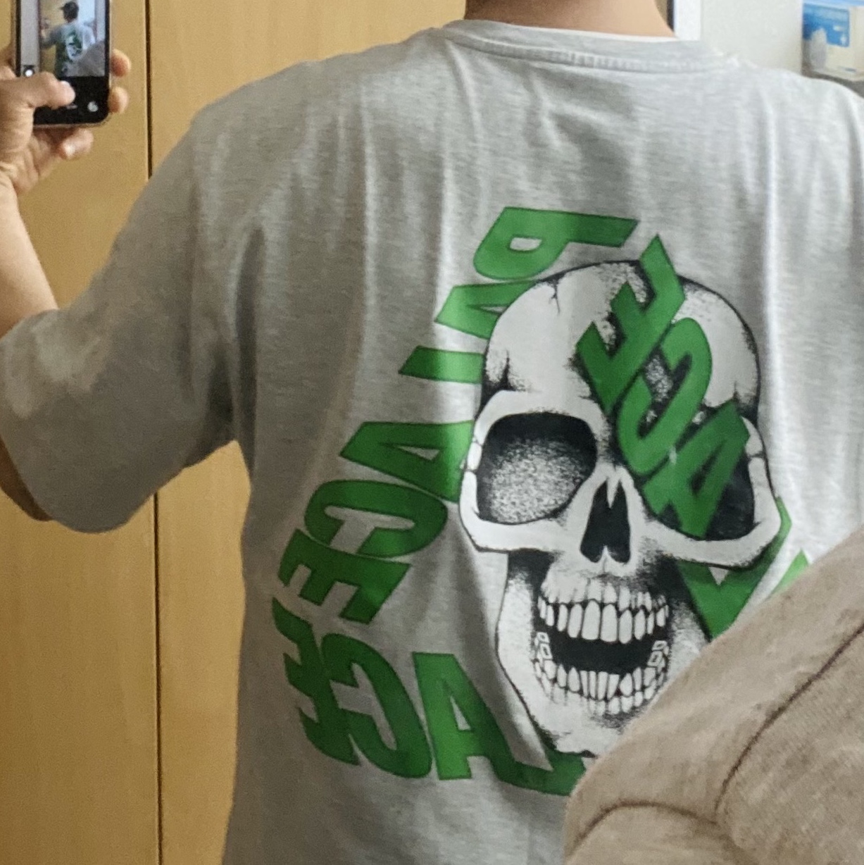 Palace P3 Skull T-Shirt Grey Marl - 25SS 착용 스타일
