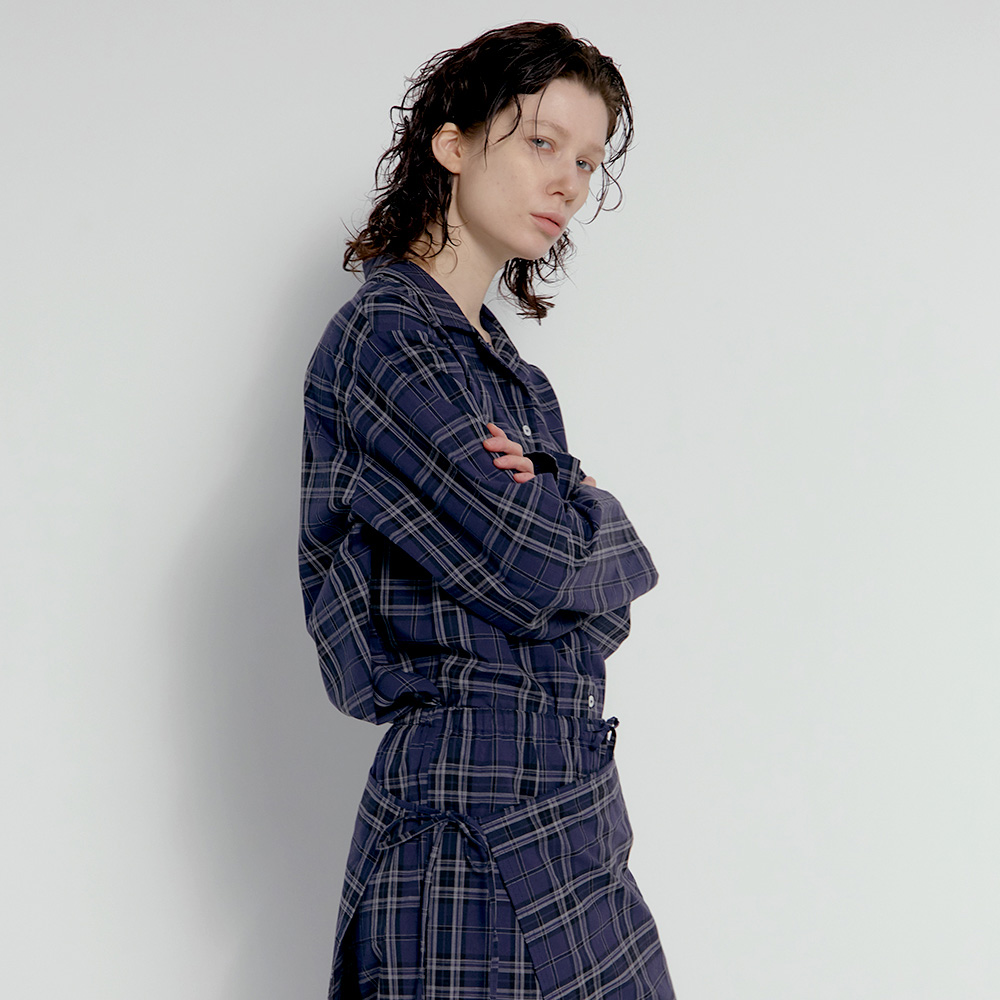 퍼즈플리즈 100% 코튼 파자마 위드 에이프런 (체크 네이비)(PAUSE PLEASE 100% Cotton Pajamas with Apron (Check Navy)) - 6