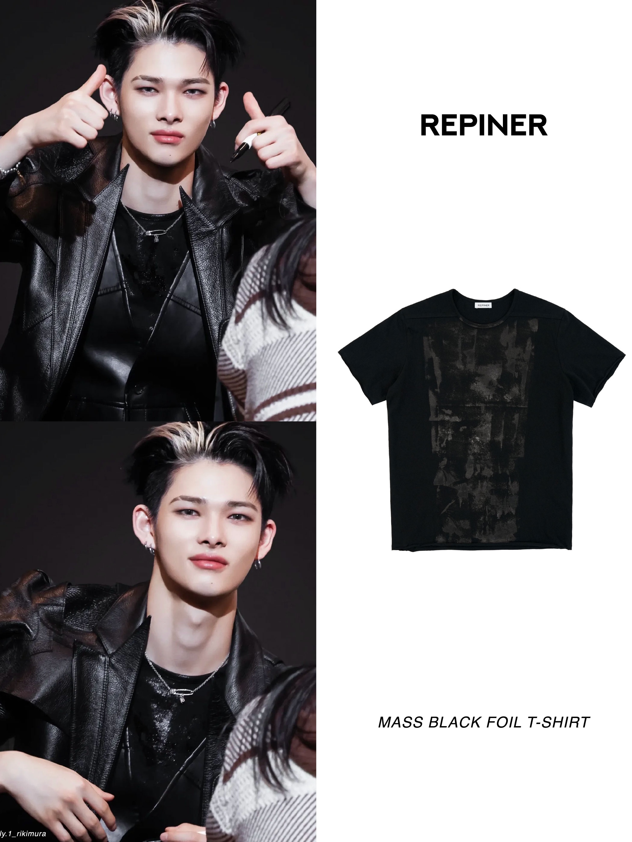 REPINER Mass Black Foil T-Shirt Black 착용 스타일 - 2
