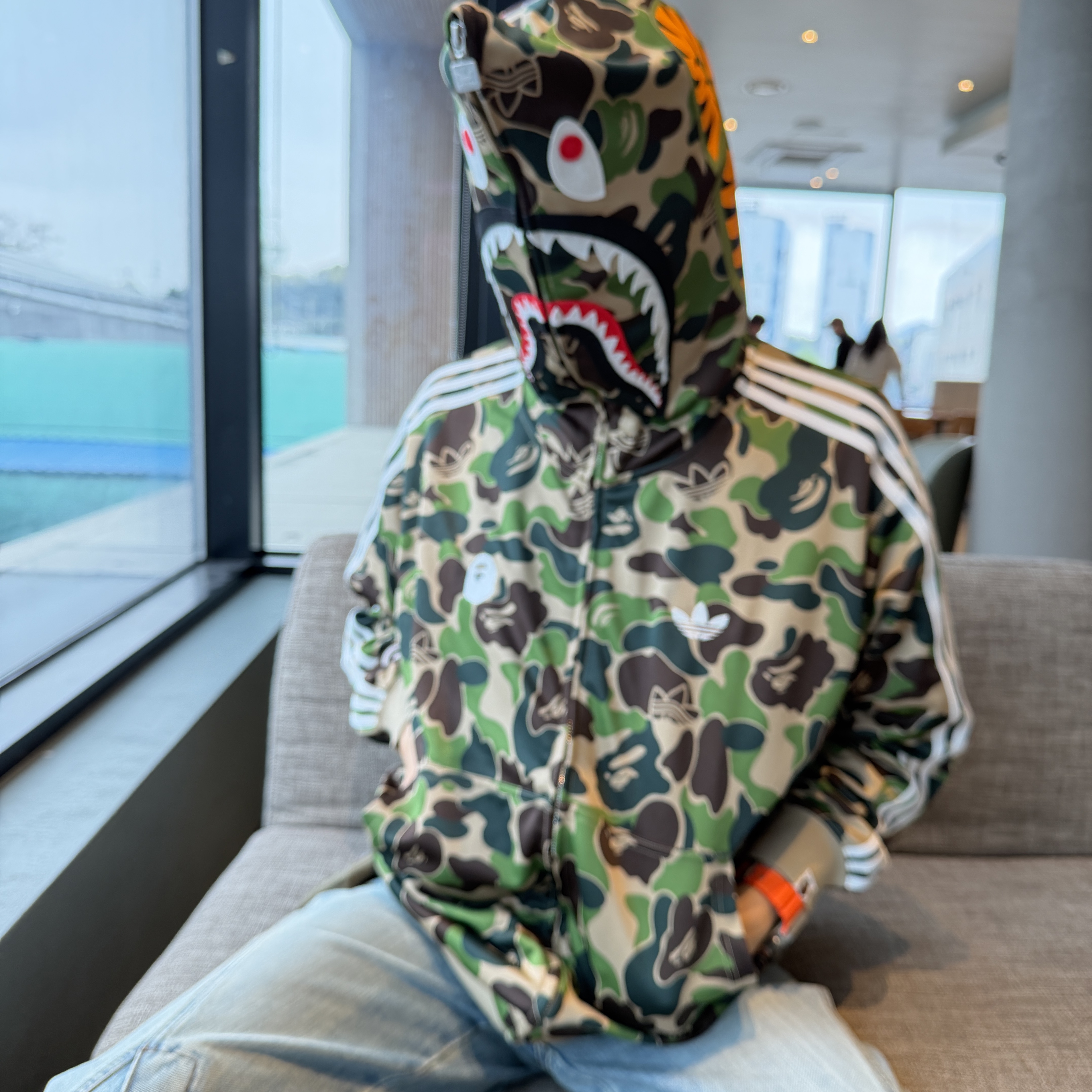 Adidas x BAPE Shark Track Hoodie Jacket Crew Green - KR Sizing 착용 스타일 - 2