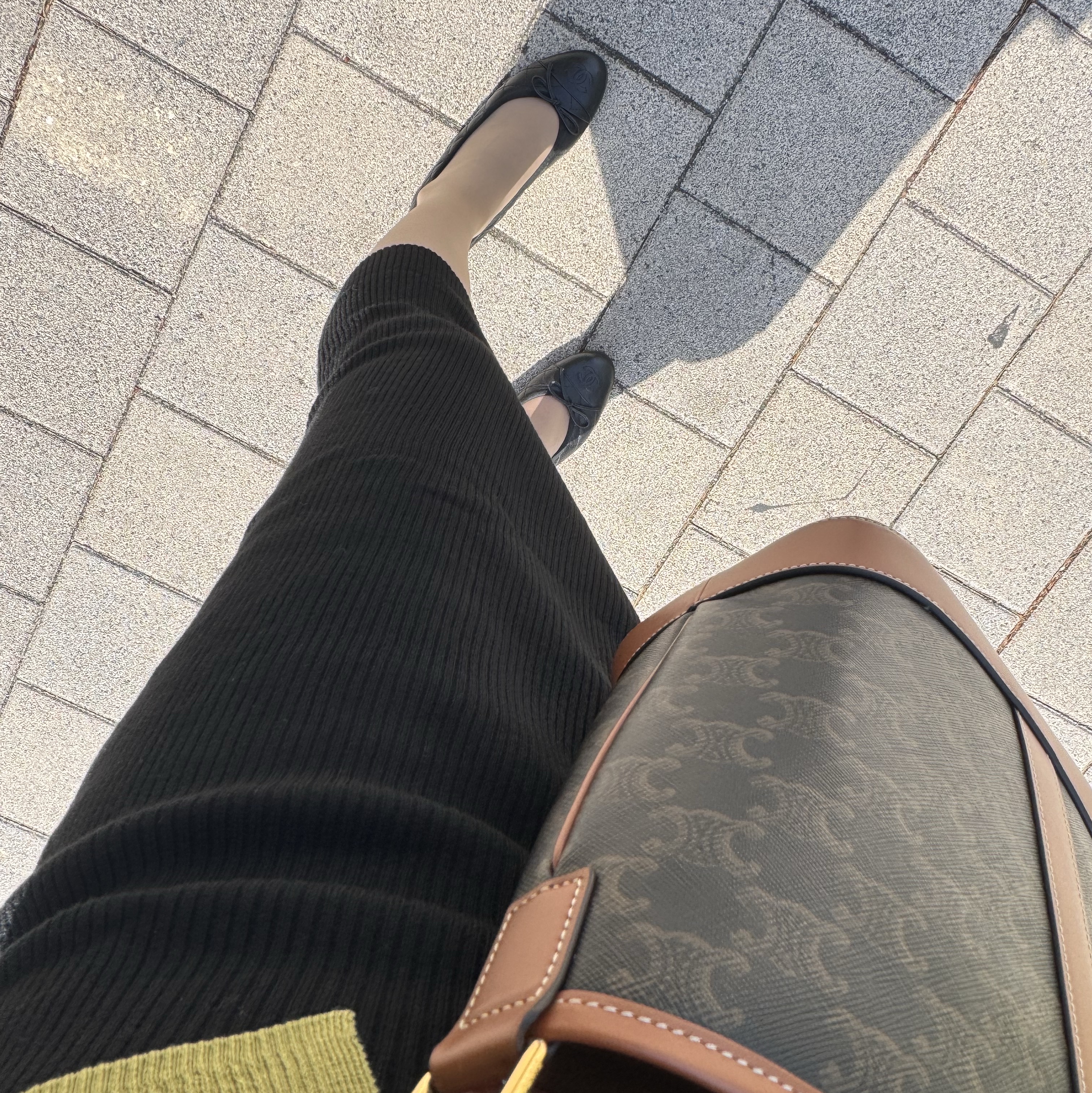 (W) Chanel Ballerina Flat Aged Calfskin & Black, Celine Small Bucket in Triomphe Canvas and Calfskin Tan 착용 스타일 - 1