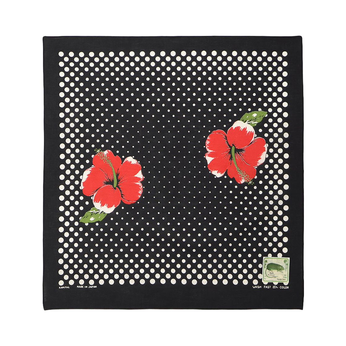 EK-1168 Kapital Fastcolor Selvedge Bandana Twin Hibiscus Black