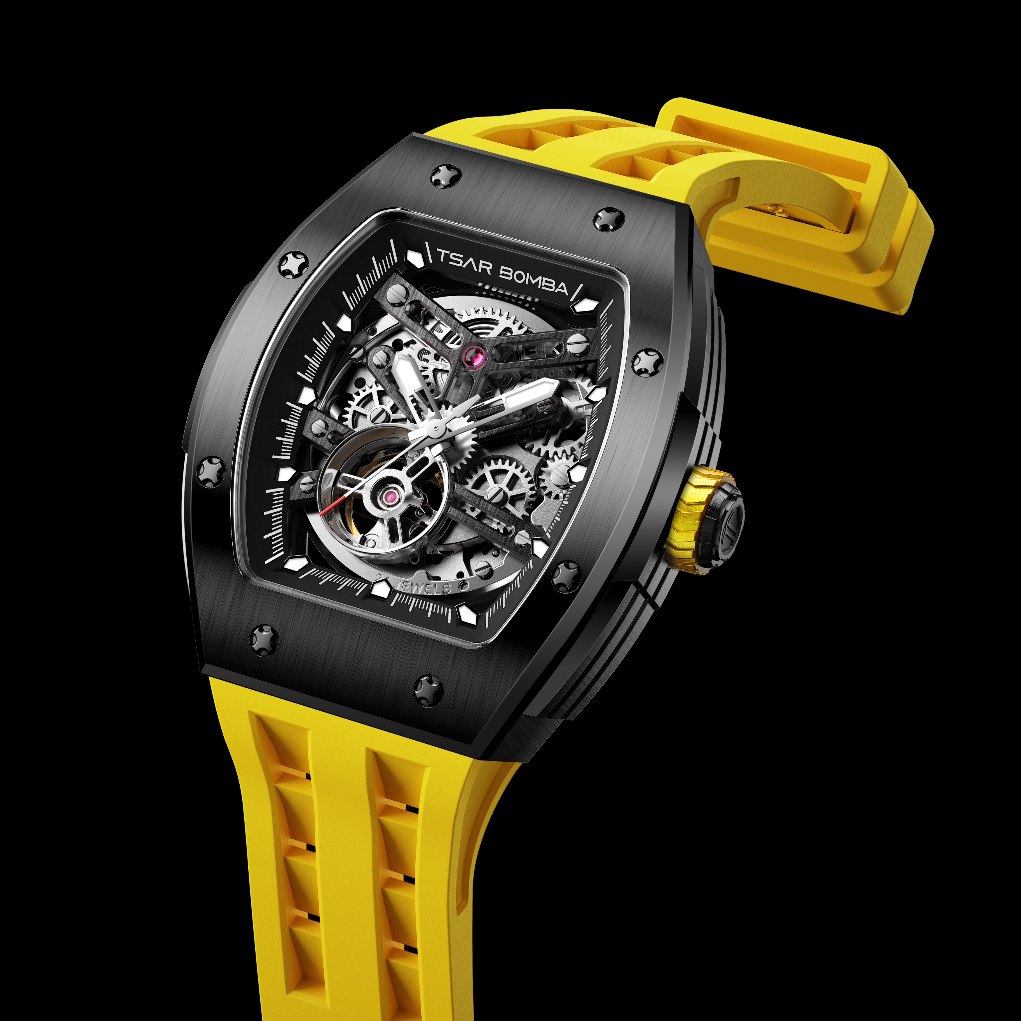 Tsar Bomba Elemental Automatic Watch TB8228A Black Yellow 착용 스타일 - 4