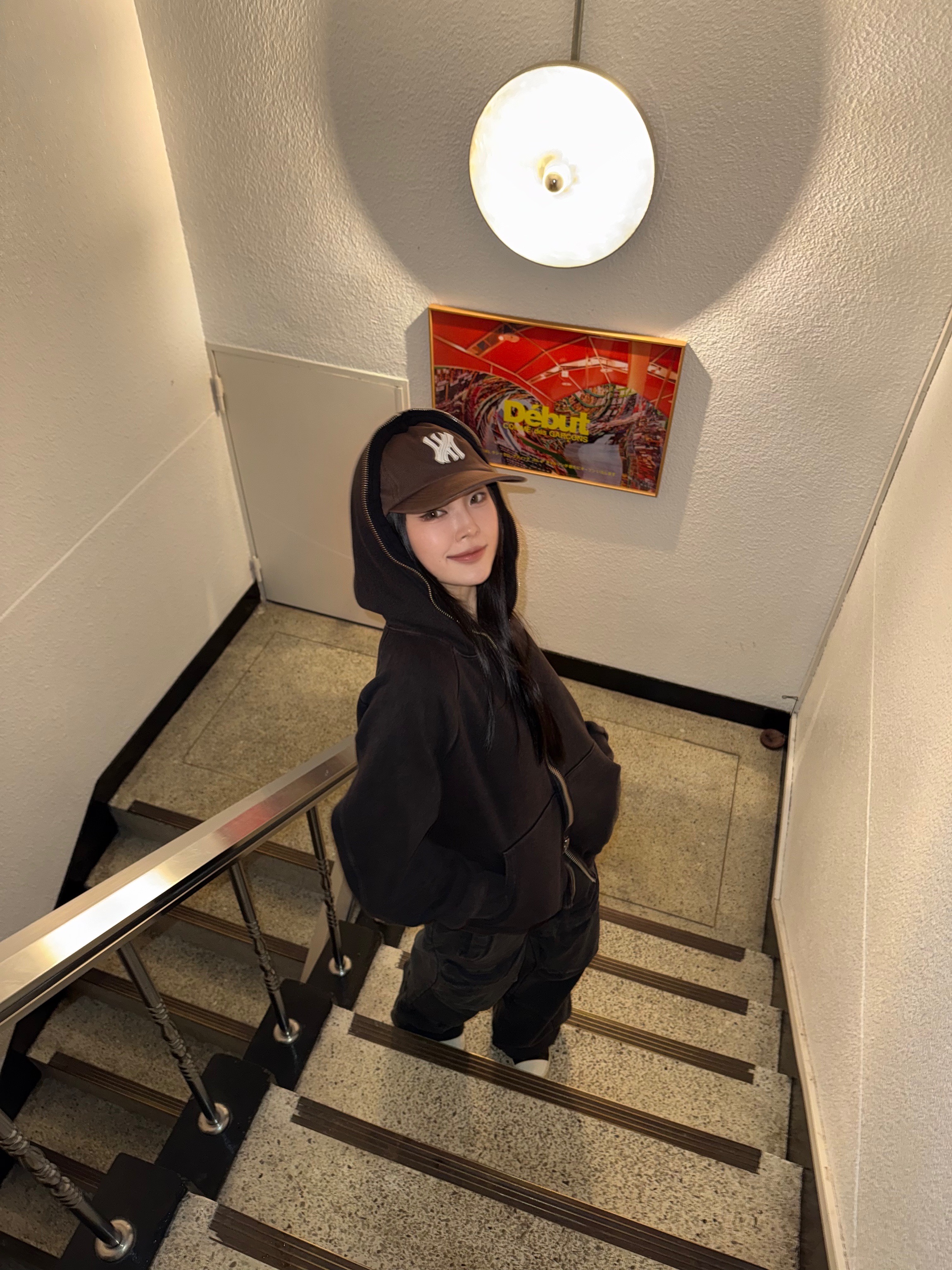 Farfromwhat Far Patch Logo Cap Brown, Farfromwhat Far Washed Full Zip-Up Hoodie 착용 스타일 - 2