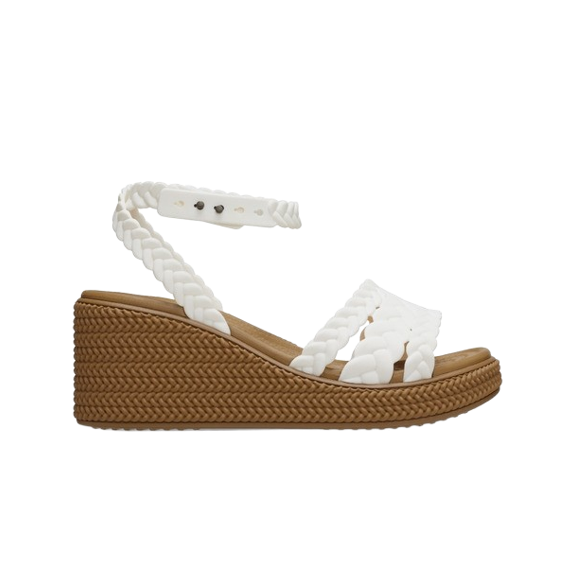 209994-0WV (W) Crocs Brooklyn Woven Ankle Strap Wedge Chalk