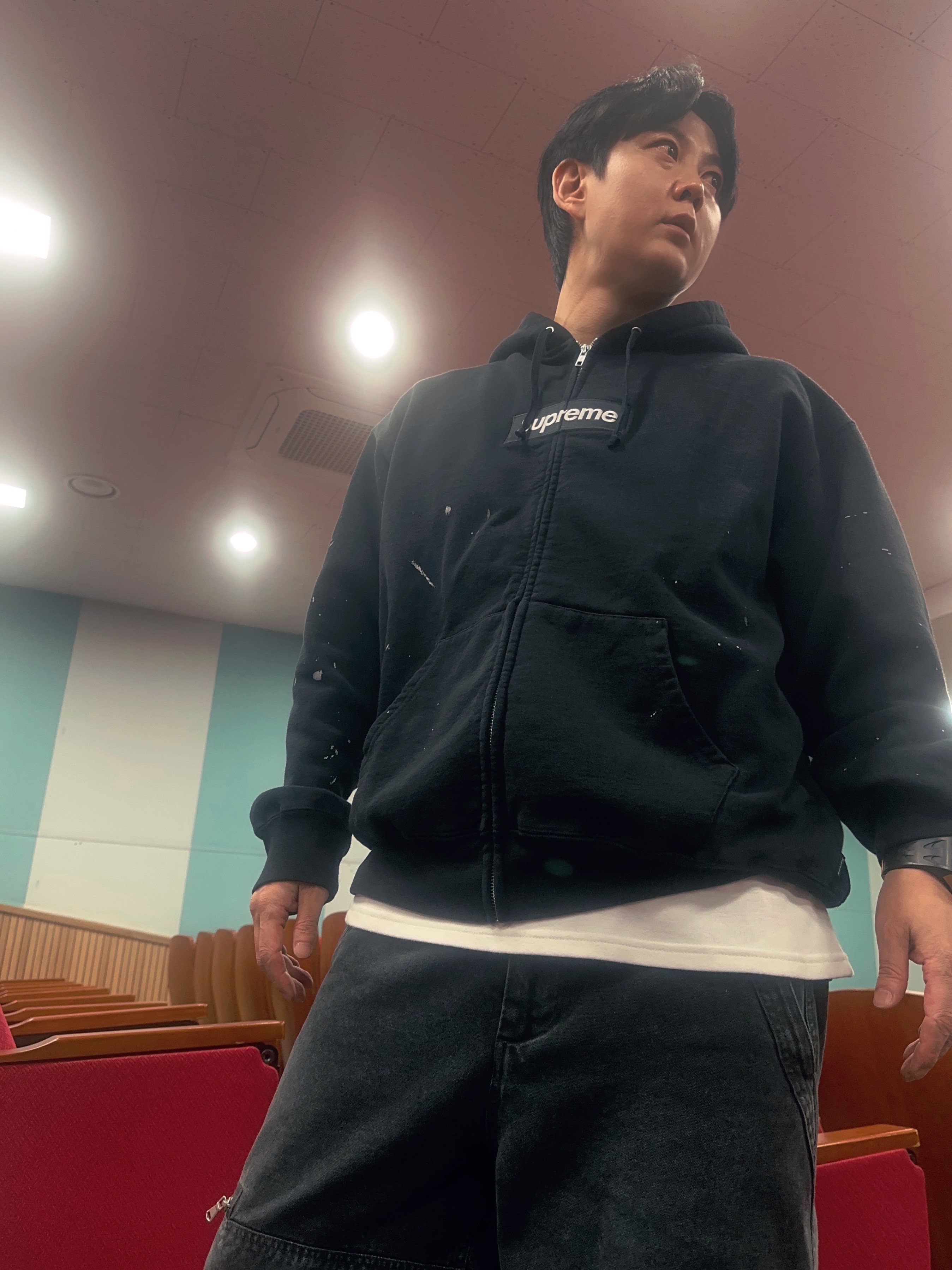 Supreme x MM6 Maison Margiela Box Logo Zip Up Hooded Sweatshirt Black - 26SS 착용 스타일