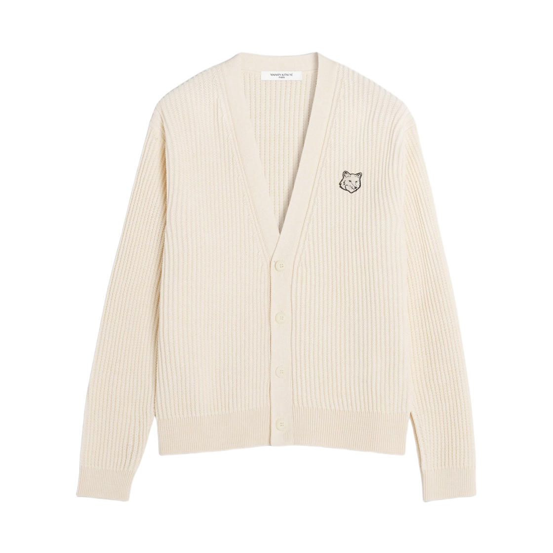 QM00503KT1189-0431 Maison Kitsune Fox Head Cotton Ribbed Cardigan Sandshell