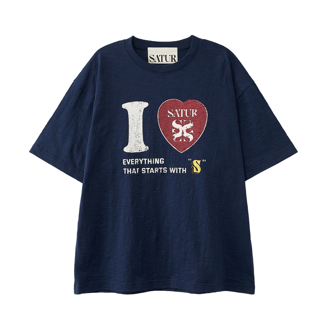 세터 I LOVE 슬럽 반팔 티셔츠 네이비(SATUR I LOVE Slub T-Shirt Navy)