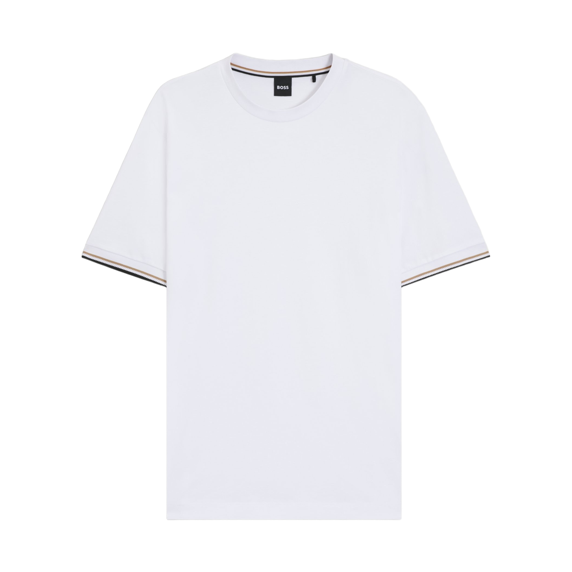 휴고 보스 시그니처 스트라이프 커프스 코튼 저지 티셔츠 화이트(Hugo Boss Cotton Jersey T-Shirt with Signature Stripe Cuffs White)