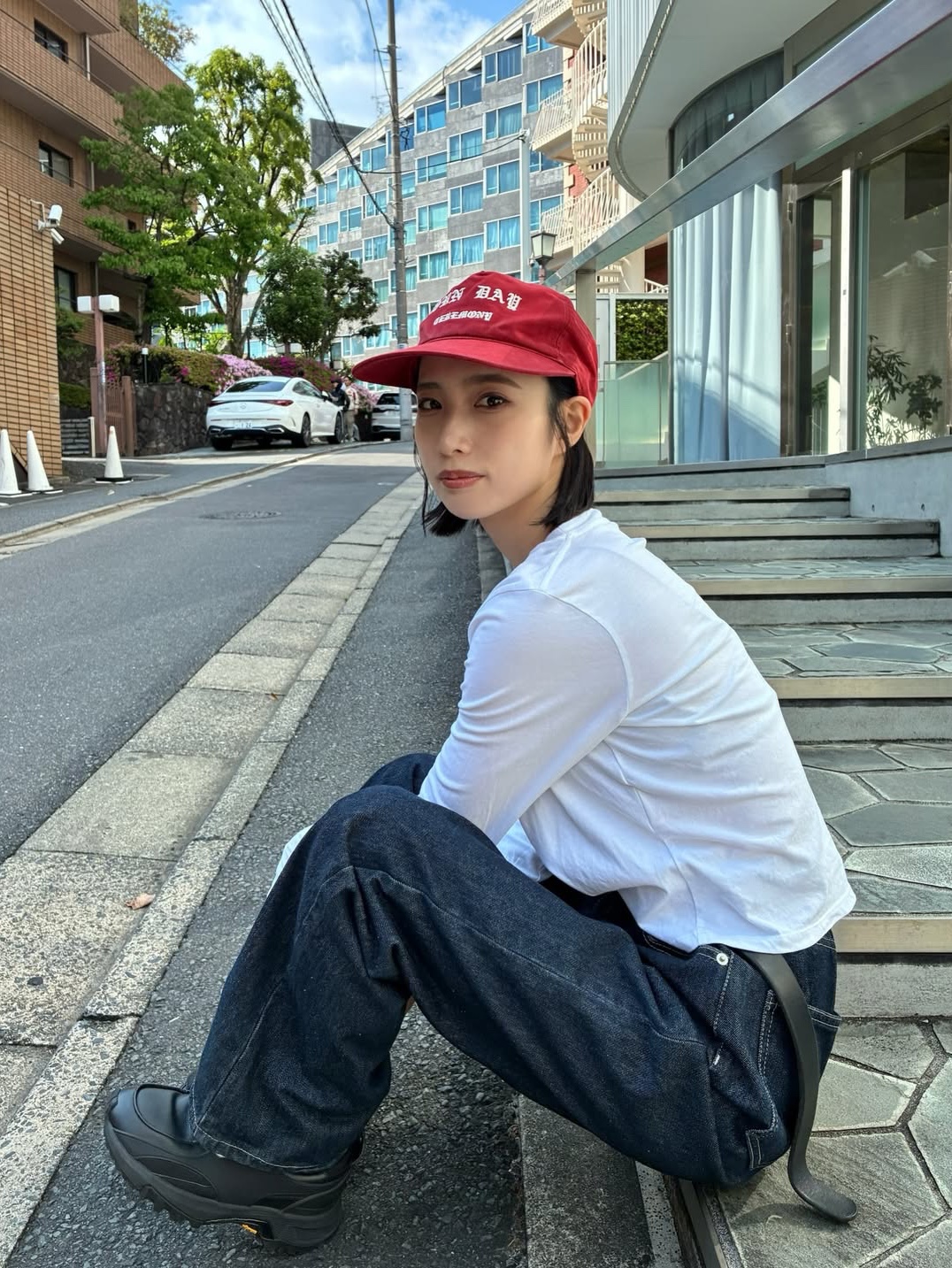 Sunday Ceremony Vintage Washed 5 Panel Cotton Cap - Red 착용 스타일 - 1