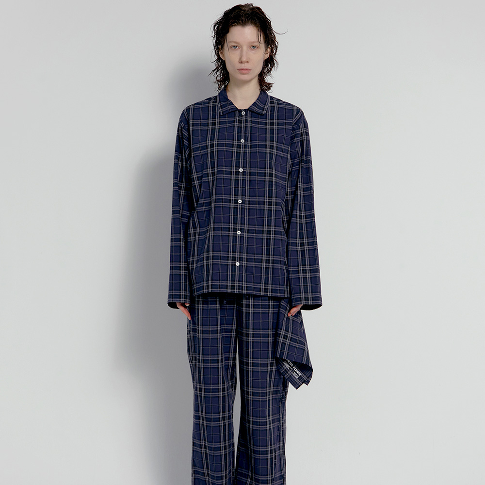 퍼즈플리즈 100% 코튼 파자마 위드 에이프런 (체크 네이비)(PAUSE PLEASE 100% Cotton Pajamas with Apron (Check Navy)) - 3