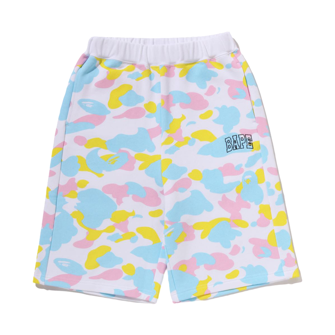 (W) 베이프 뉴 멀티 카모 스웨트 쇼츠 화이트((W) BAPE New Multi Camo Sweatshorts White) - 1